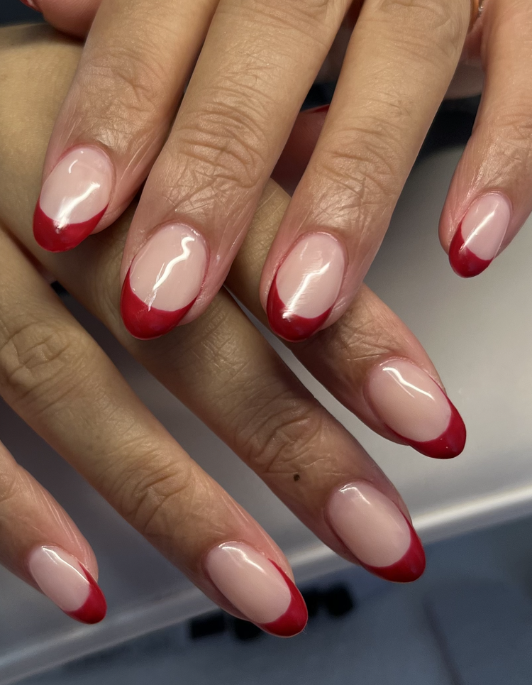 Natalie nail art at Serene Nail Club NYC: Natural nails with red French tips