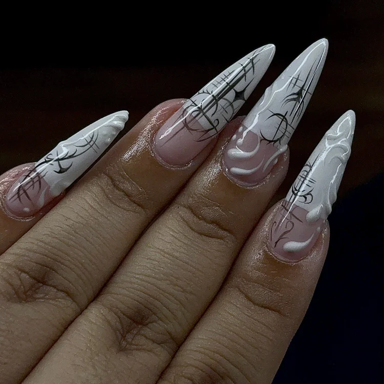 Reina nail art at Serene Nail Club NYC: Black and white line art