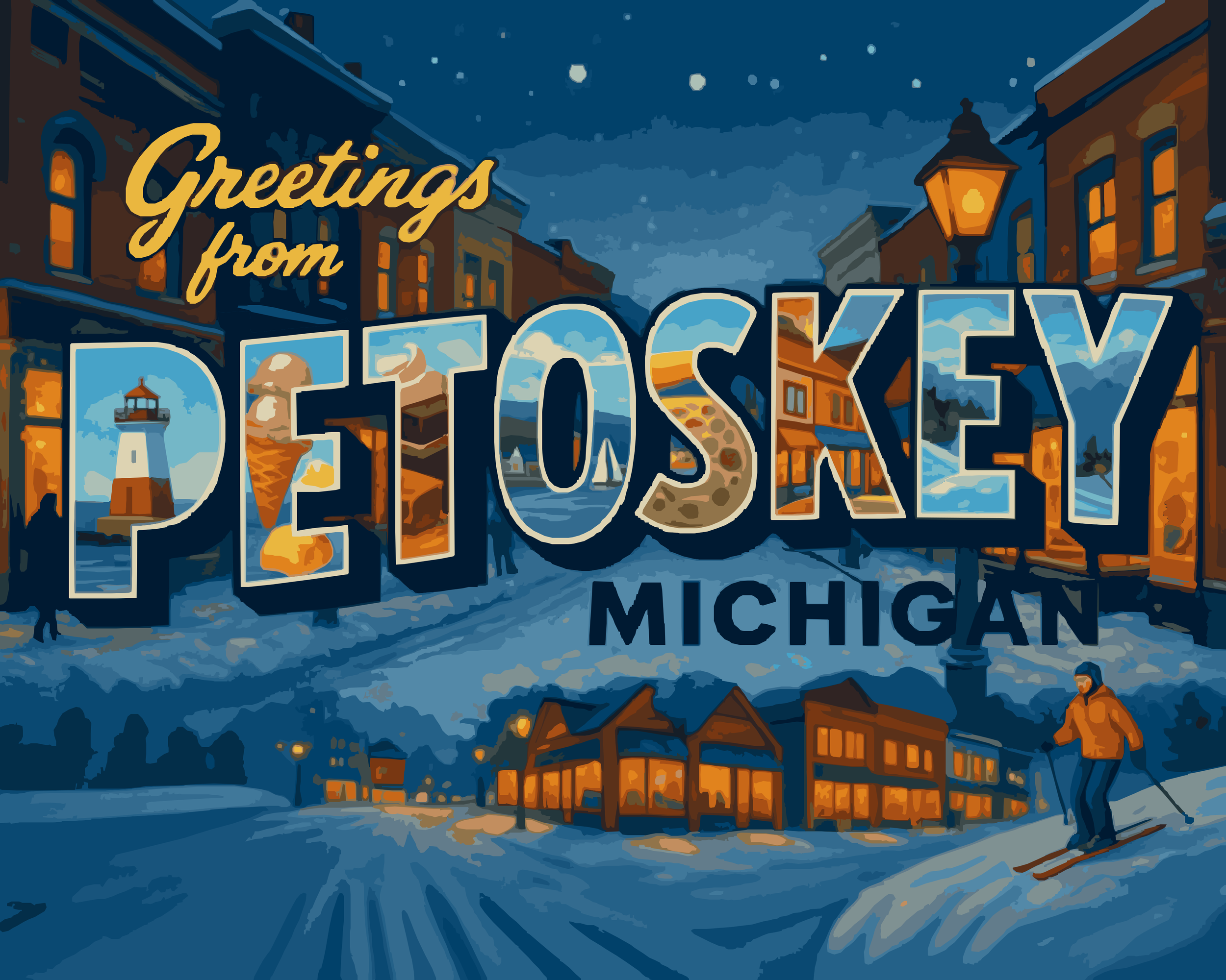 Greetings from Petoskey in Winter - Vintage Postcard paint by numbers kit