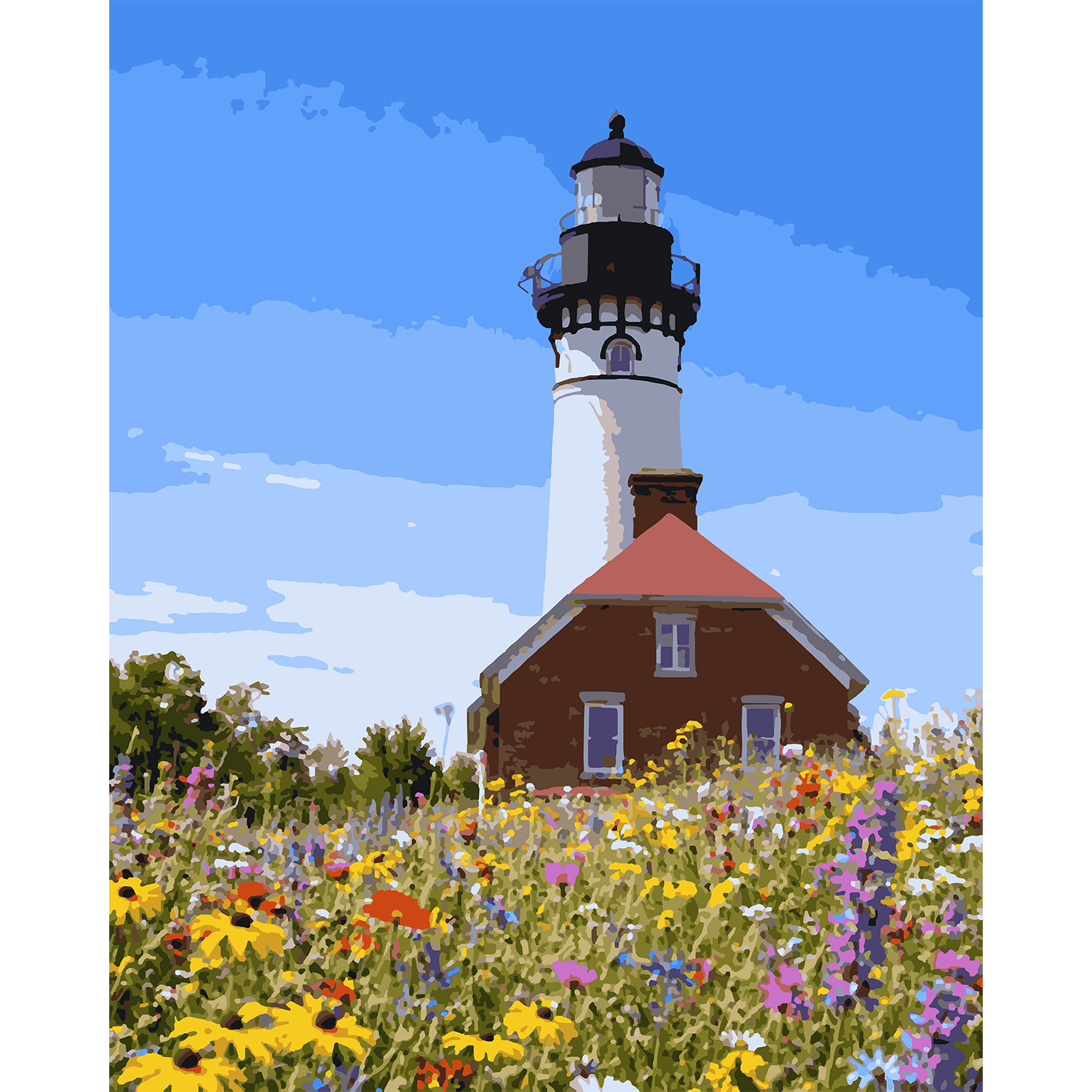Au Sable Light Station in Summer Bloom Paint-by-Number Kit