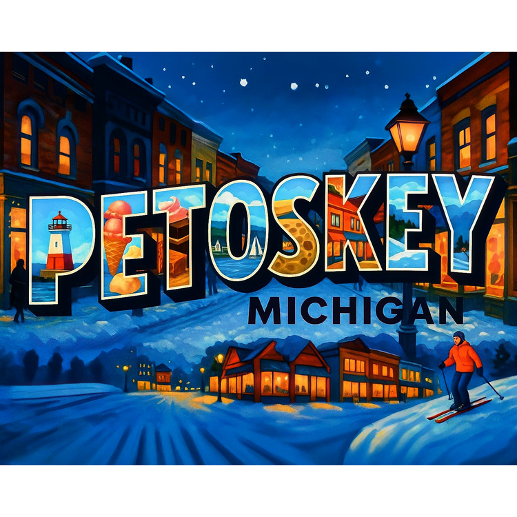 Petoskey in Winter - Vintage Postcard Paint-By-Number Kit