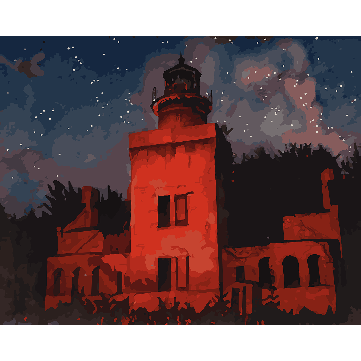 14 Mile Point Lighthouse at Night Paint-by-Number Kit