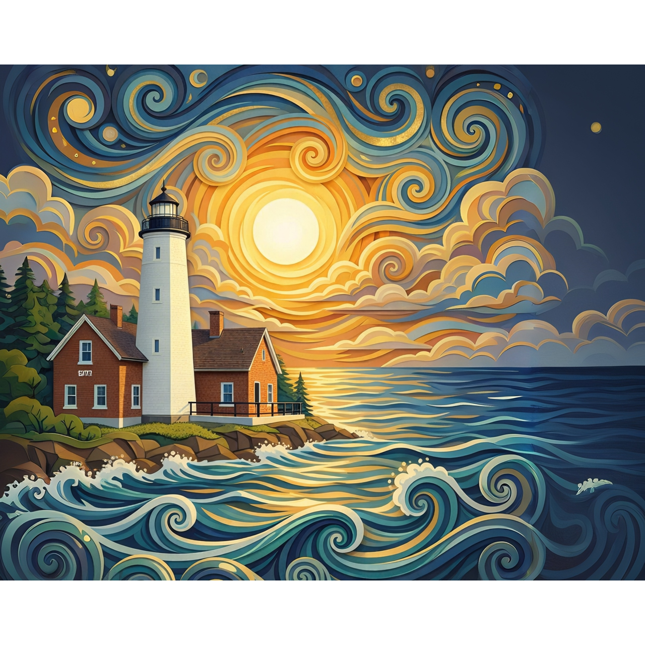 Golden Passage at Presque Isle Lighthouse Paint-By-Number Kit
