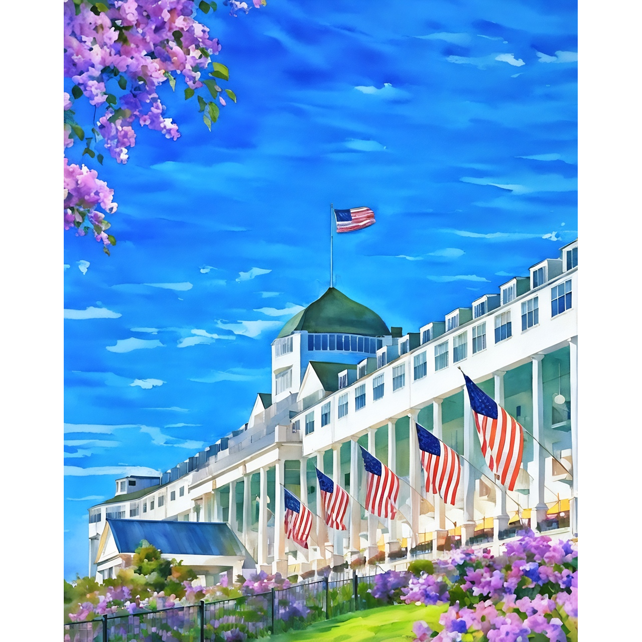 The Grand Hotel Framed by Lilacs – Limited Edition Giclée Fine Art Print