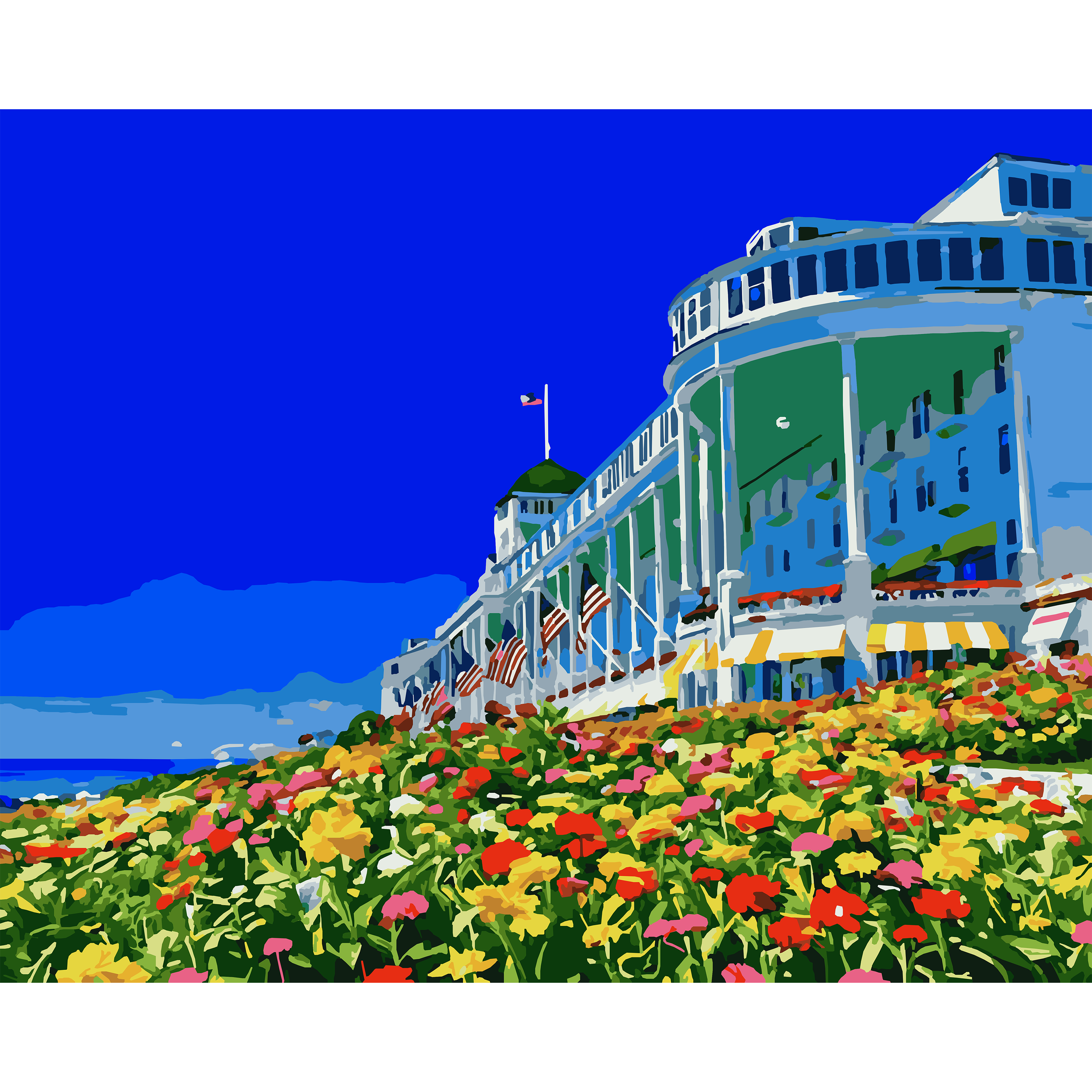 The Grand Hotel Under Blue Skies & Blooms - Mackinac Island Paint-By-Number Kit