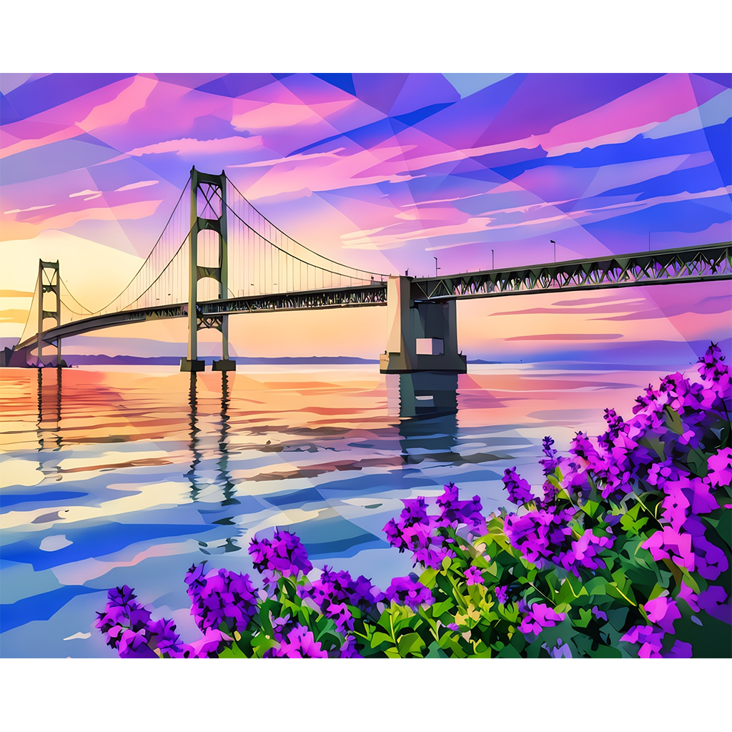 Lilacs by the Mighty Mac - Mackinac Bridge Paint-By-Number Kit
