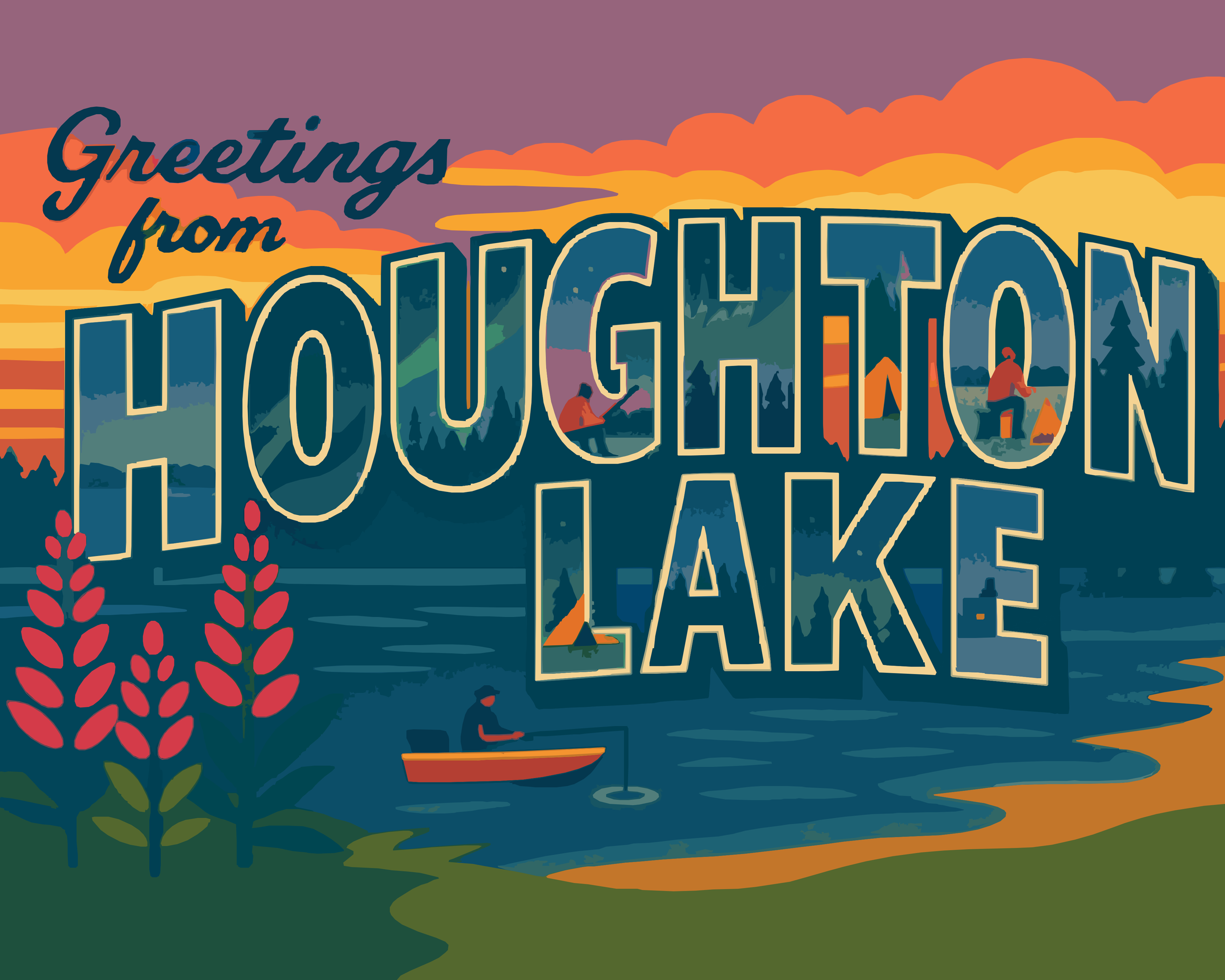 Greetings from Houghton Lake - Vintage Postcard paint by numbers kit