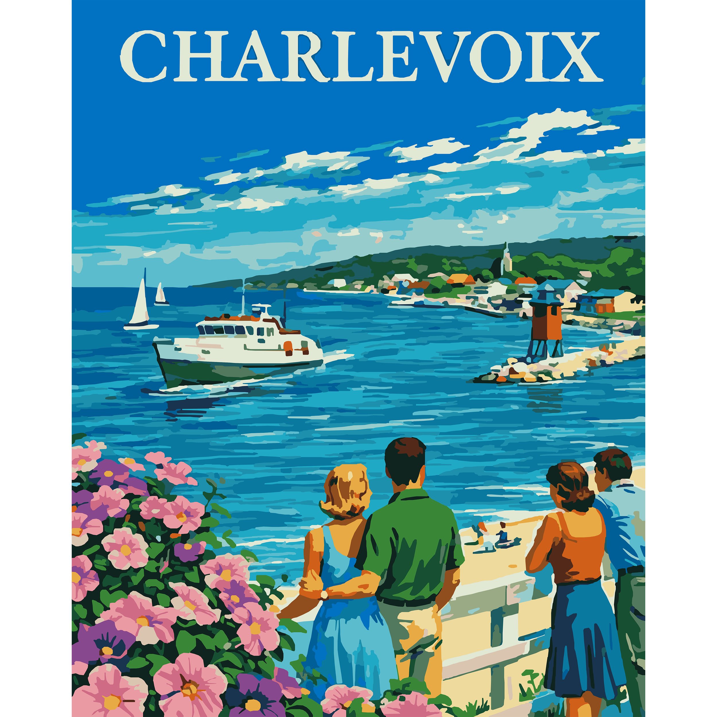 Charlevoix Harbor Vintage Travel Poster Paint-By-Number Kit