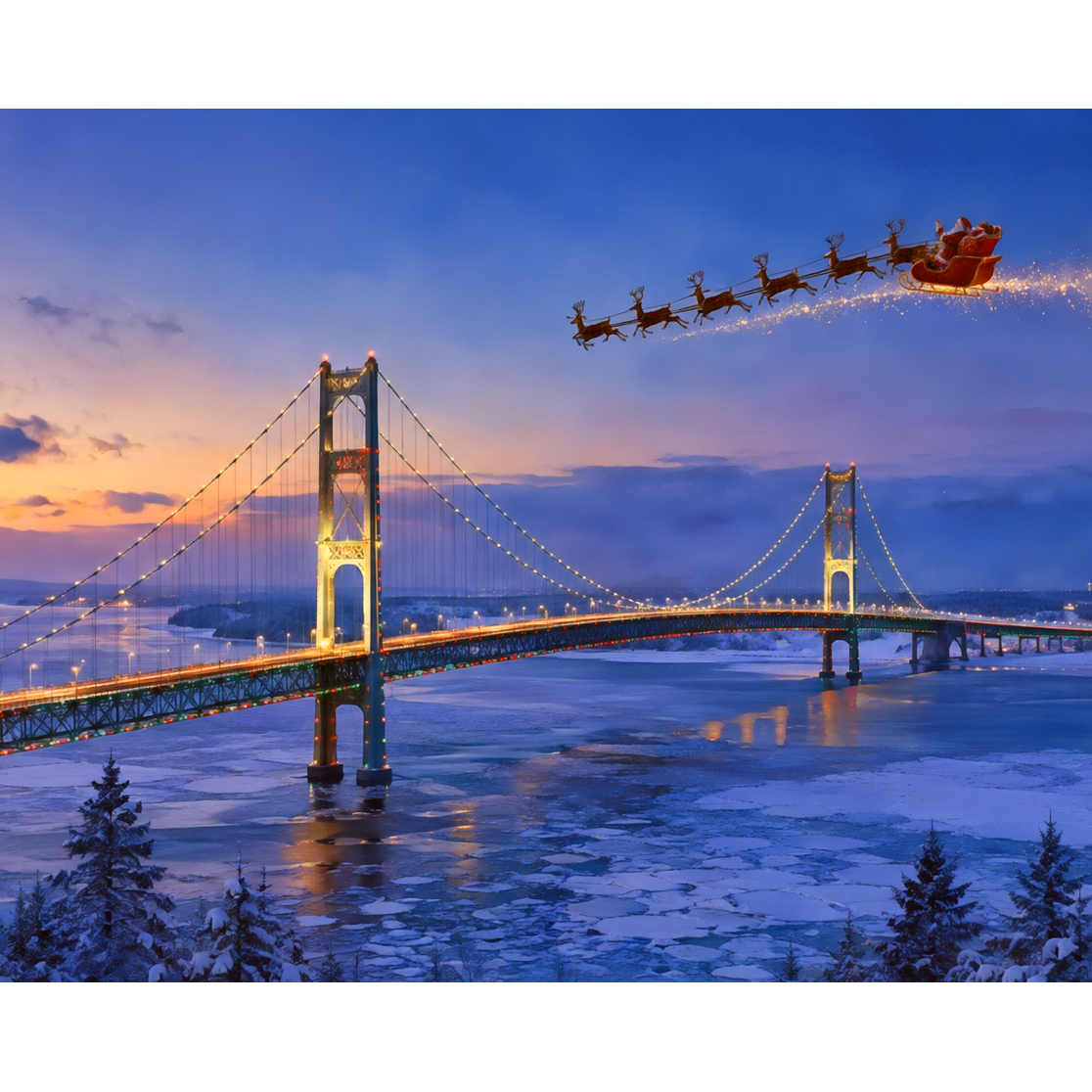 Christmas Eve Over Mackinac Bridge Paint-by-Number Kit