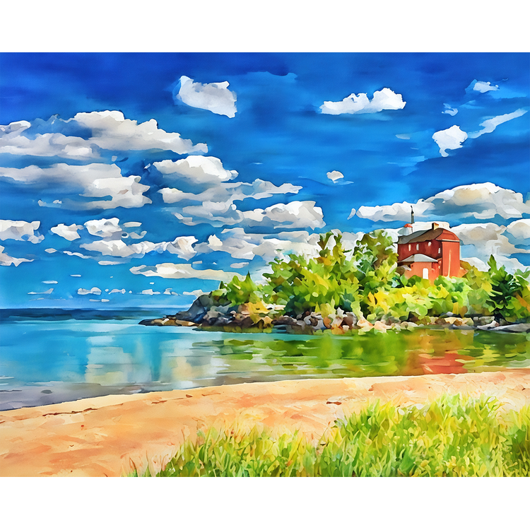 Summer Reflections at Marquette Harbor Lighthouse Paint-By-Number Kit