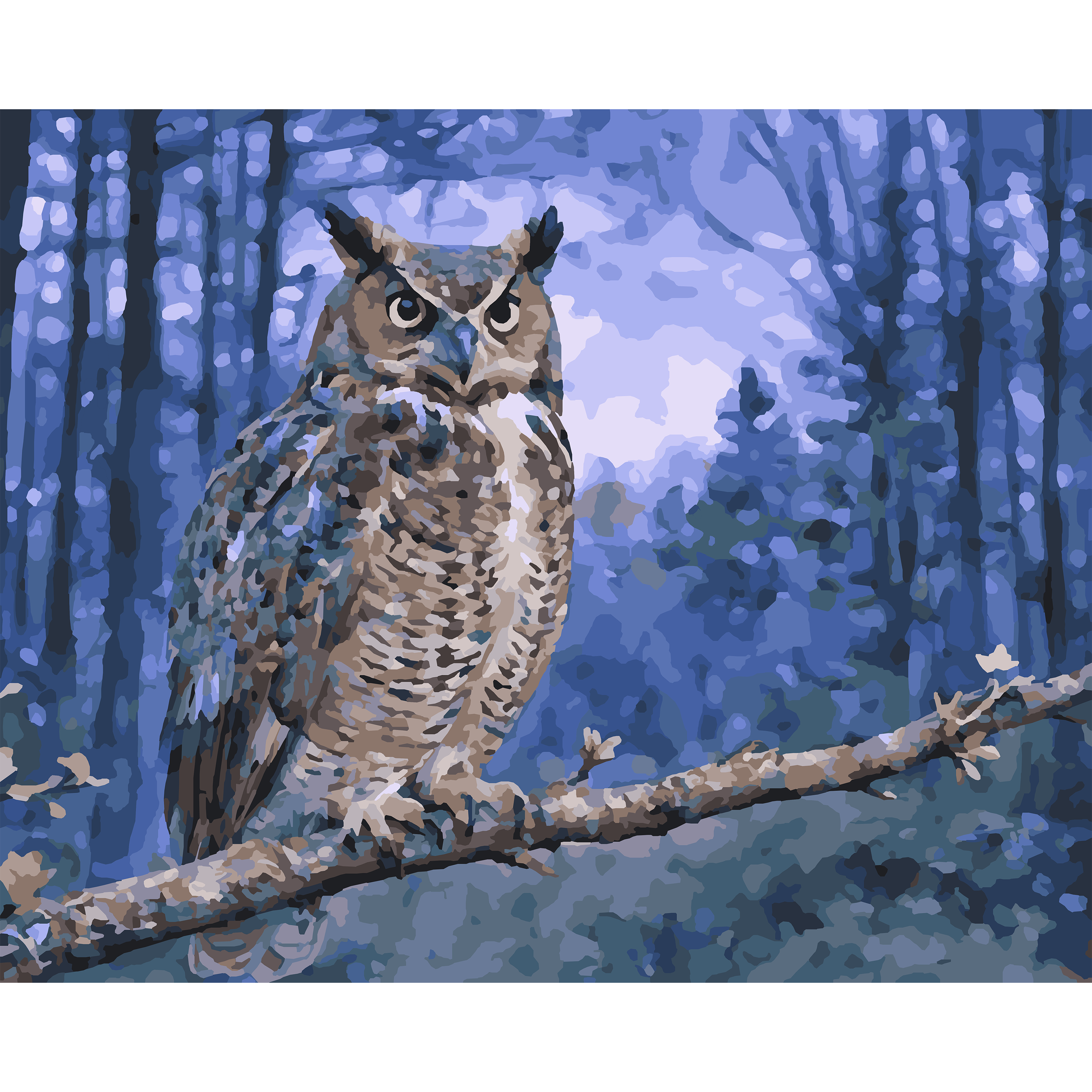 Great Horned Owl at Twilight Pines - Michigan Paint-By-Number Kit