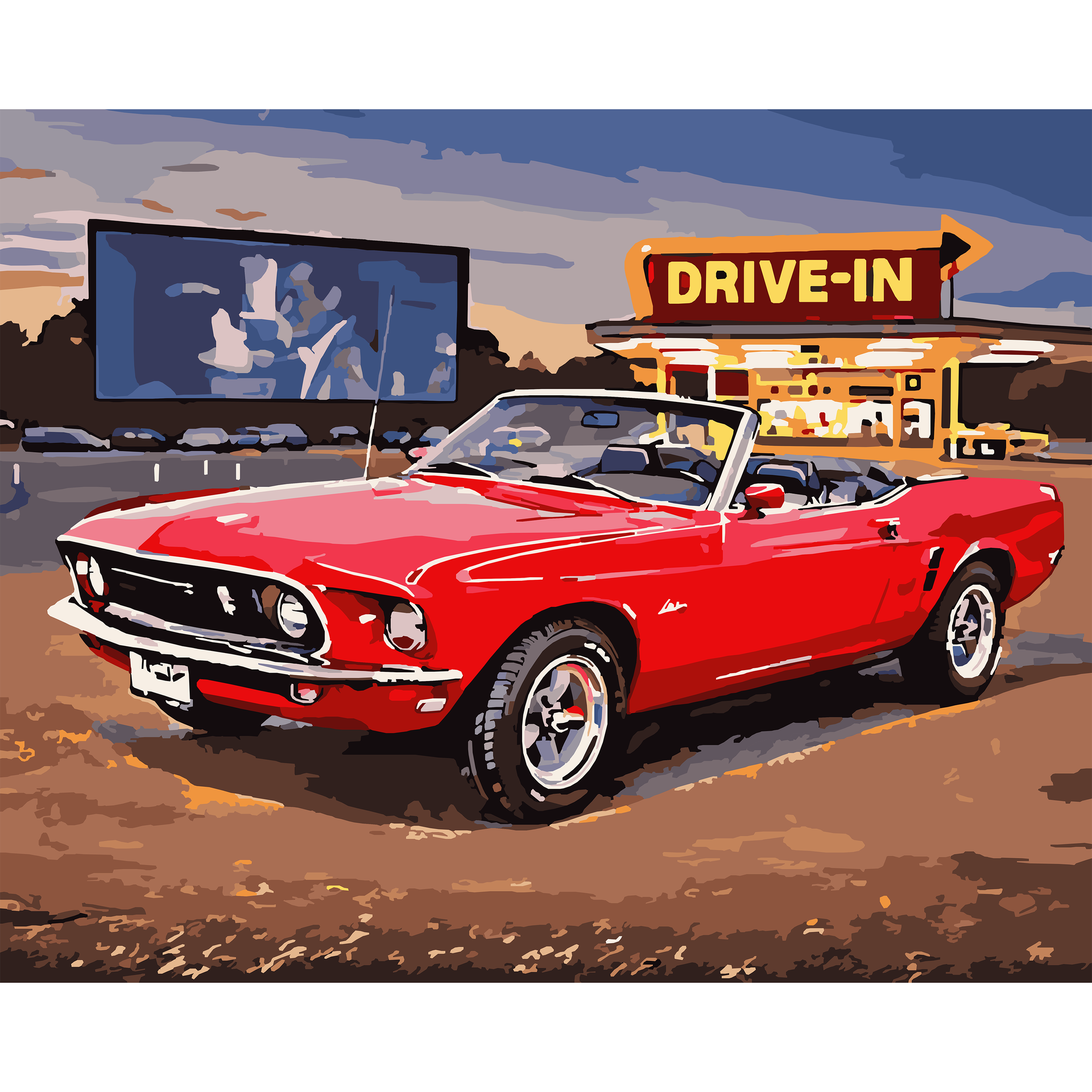 Ford Mustang (1964-1969) Nights at the Drive-In - Detroit Classic Cars Paint-By-Number Kit