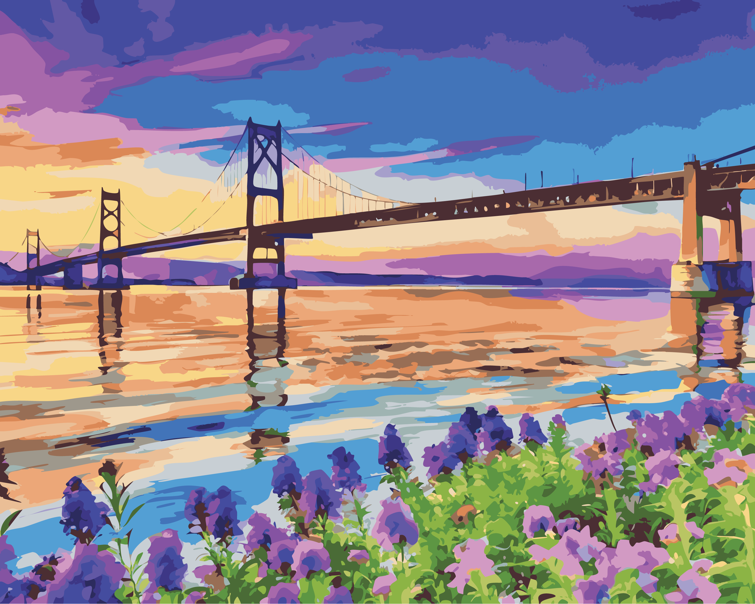 Lilacs by the Mighty Mac - Mackinac Bridge (Paint-By-Number Kit)