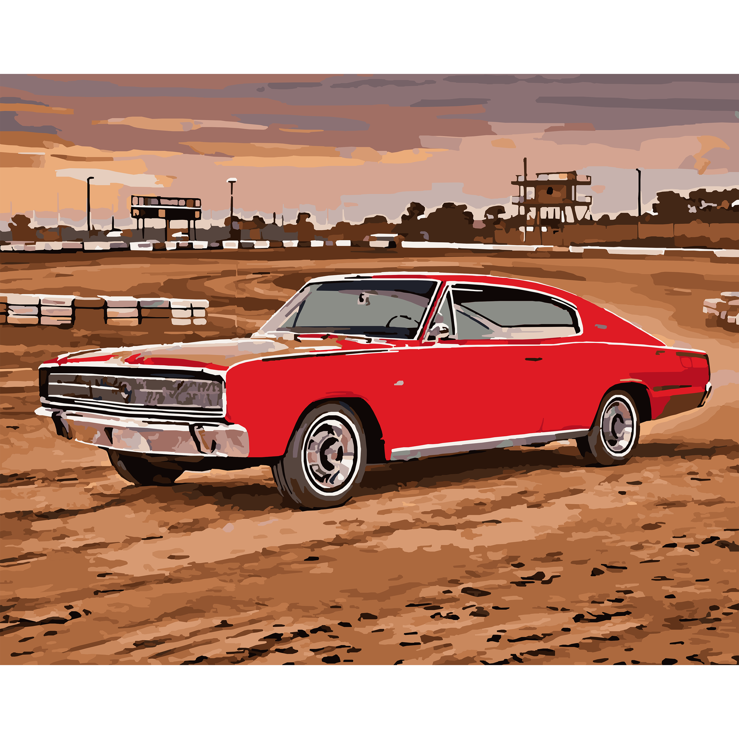 Dodge Charger (1966–1969) at the Dirt Track - Detroit Classic Cars Paint-By-Number Kit