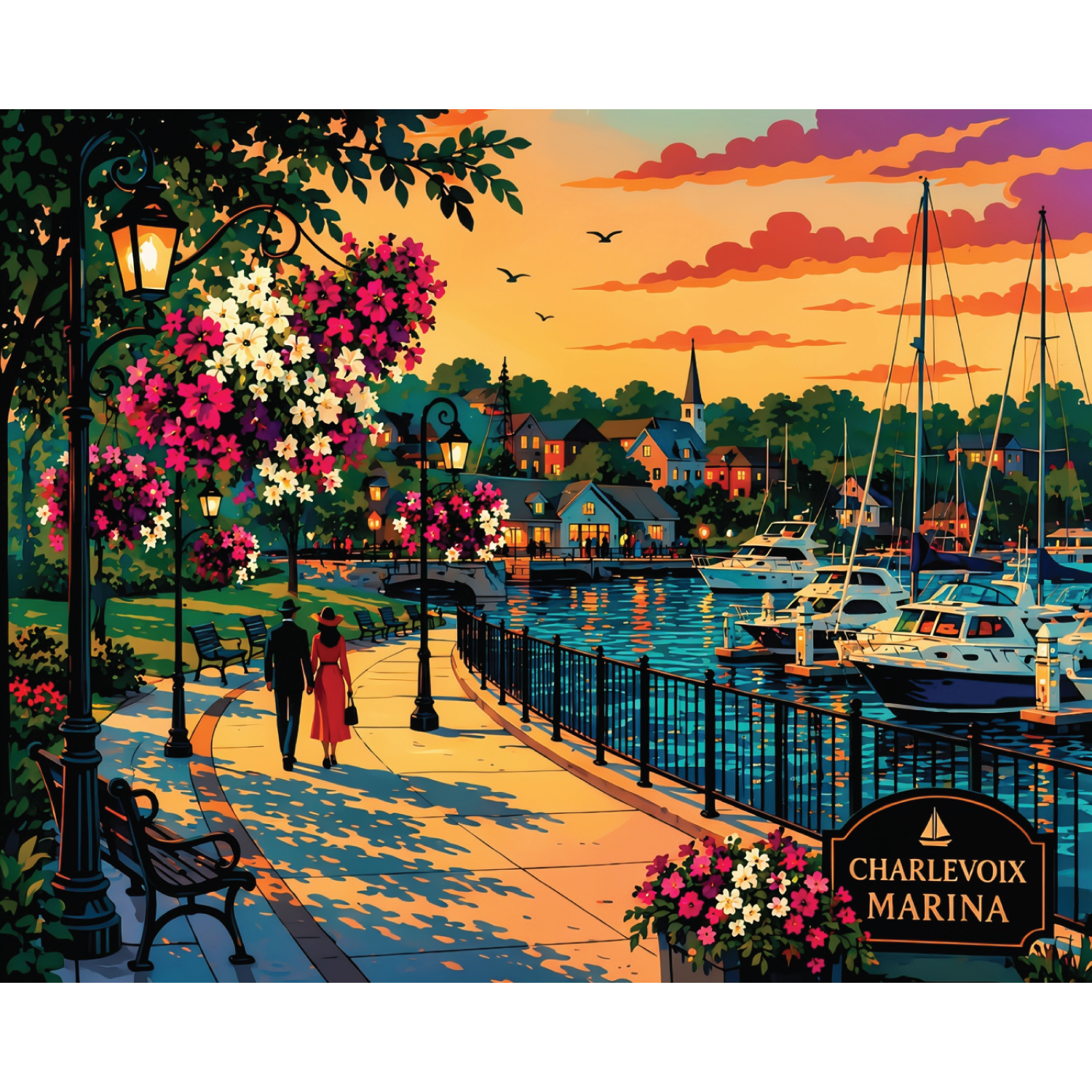 Strolling the Charlevoix Marina Art Deco – Giclée Fine Art Print