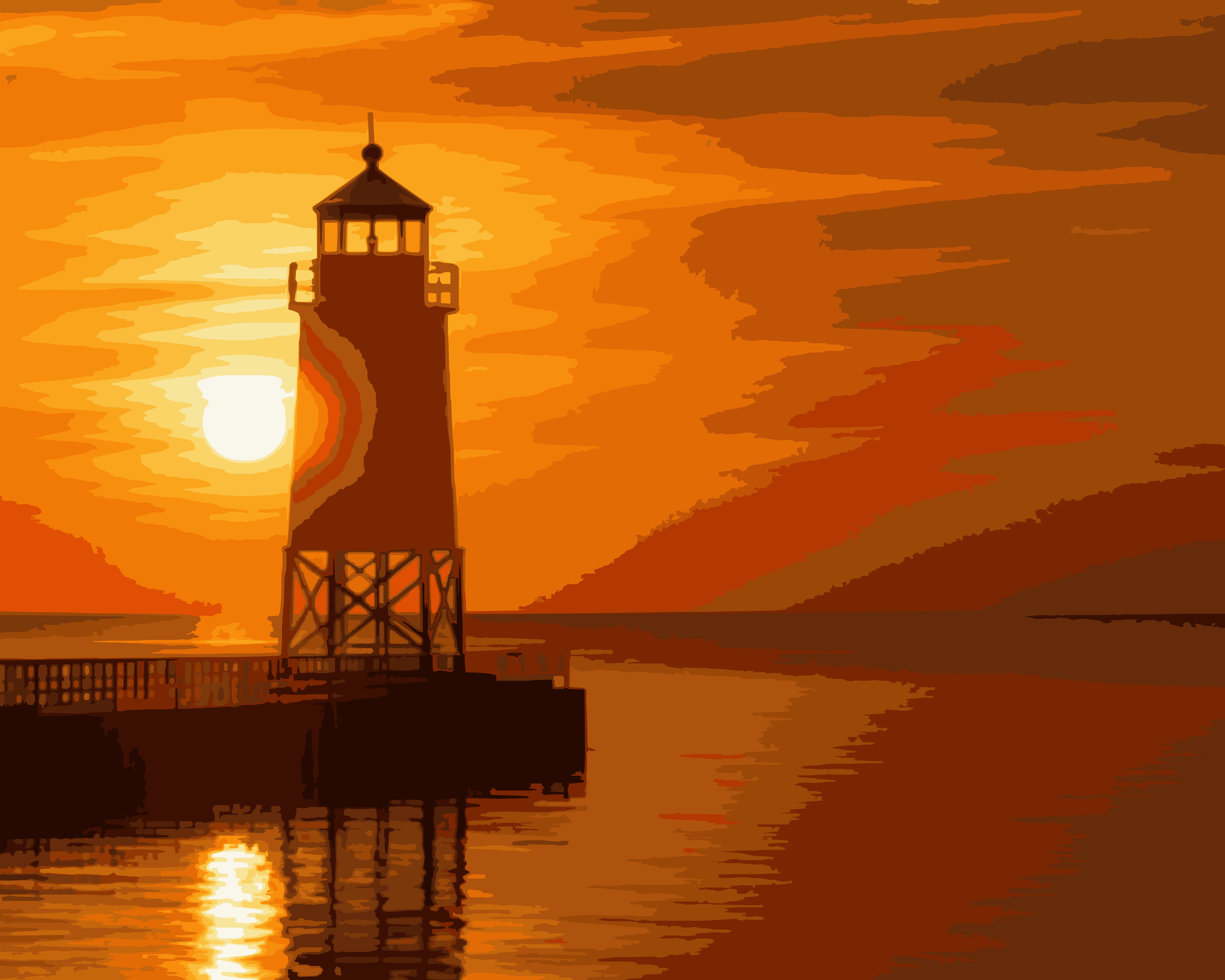 Golden Beacon - Charlevoix South Pier Lighthouse Paint by number kit