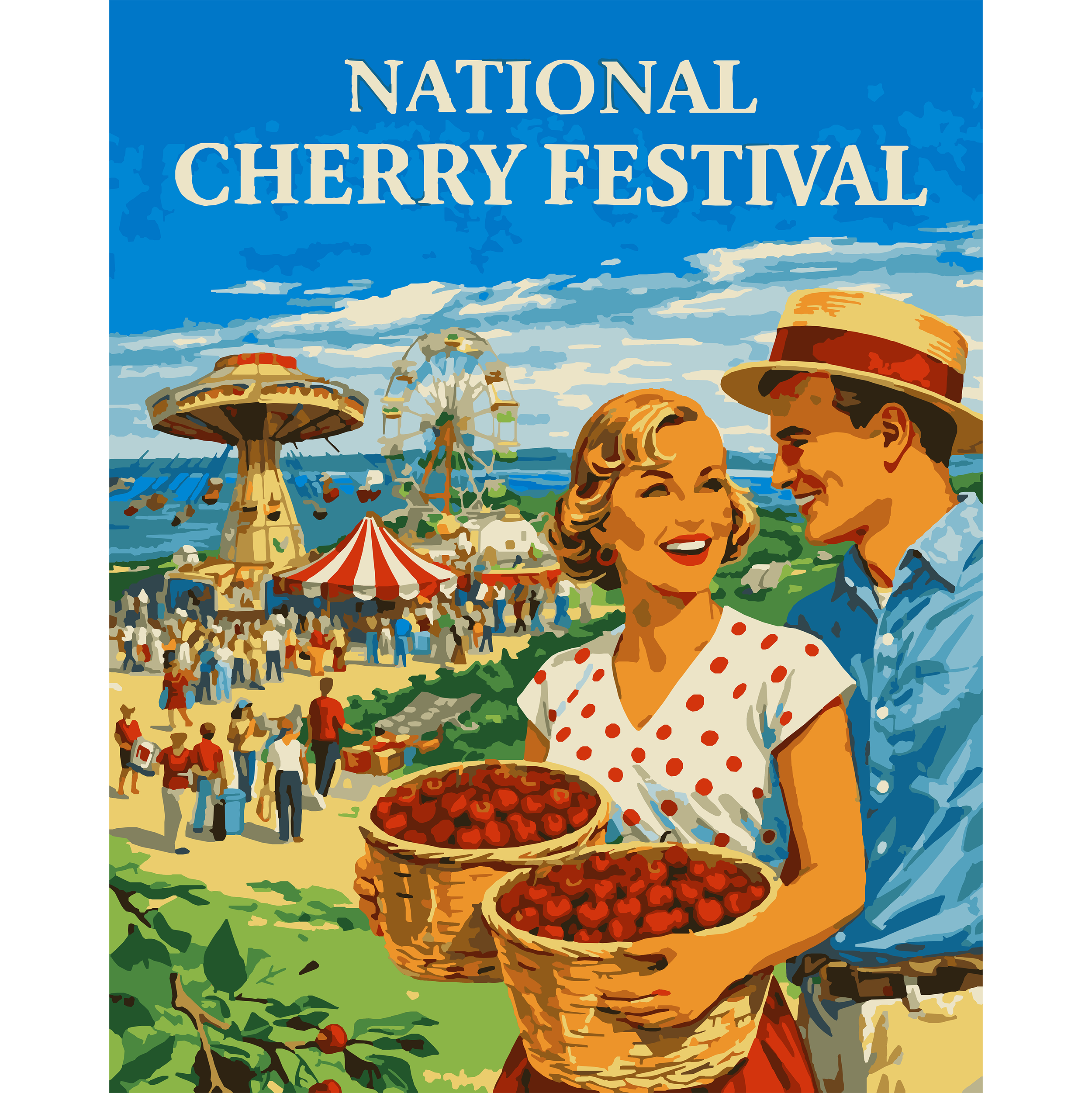 National Cherry Festival Vintage Travel Poster Paint-By-Number Kit