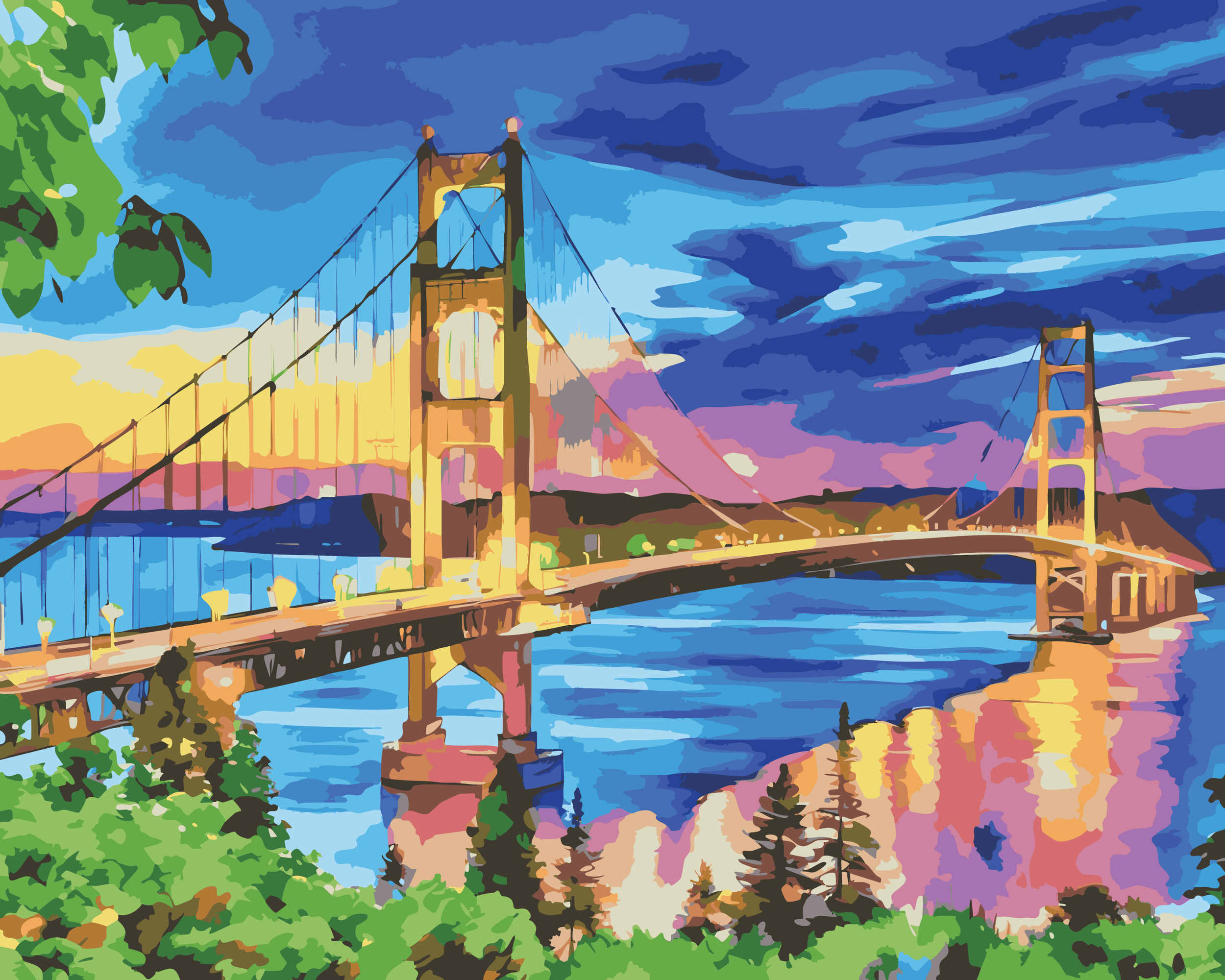 Colorful Crossing - Mackinac Bridge at Sunset (Paint-By-Number Kit)