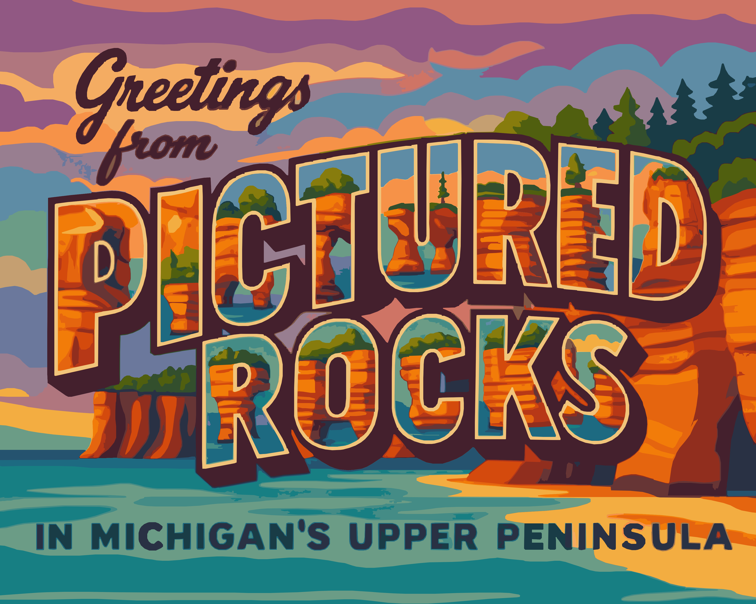 Greetings from Pictured Rocks - Vintage Postcard Paint by numbers kit
