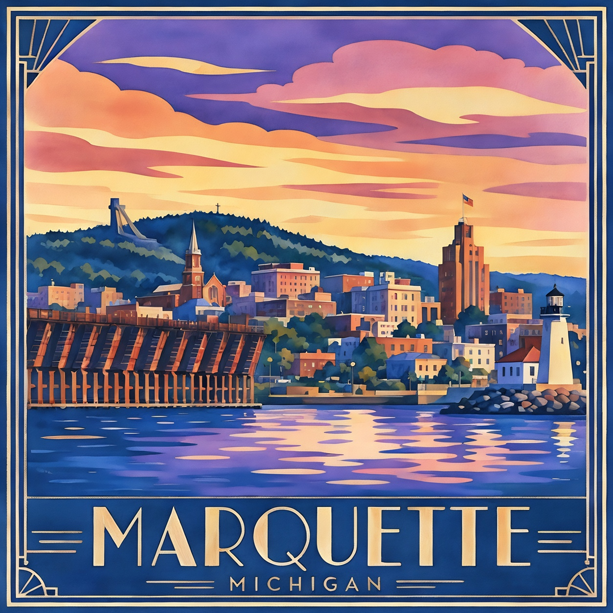 Marquette Harbor Skyline - 10x10 Mini Paint-by-Number Kit