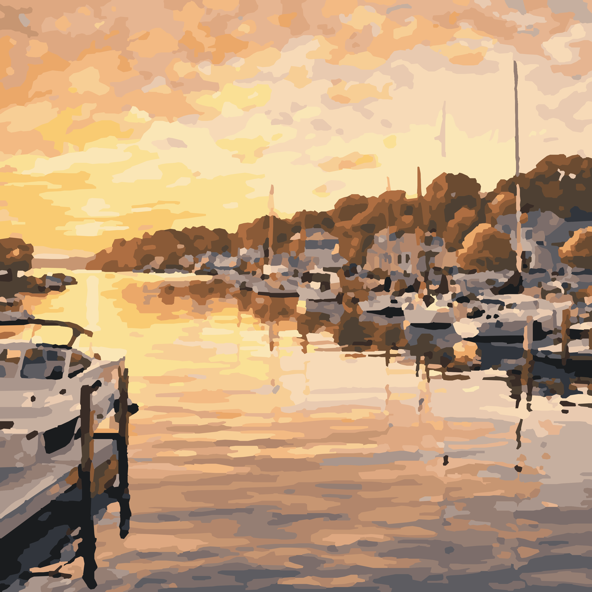 Charlevoix Harbor Sunset Marina – 10x10 Mini Paint-by-Number Kit