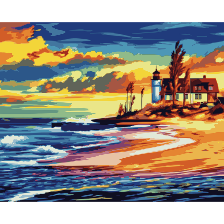 Sunset at Point Betsie Lighthouse Paint-By-Number Kit