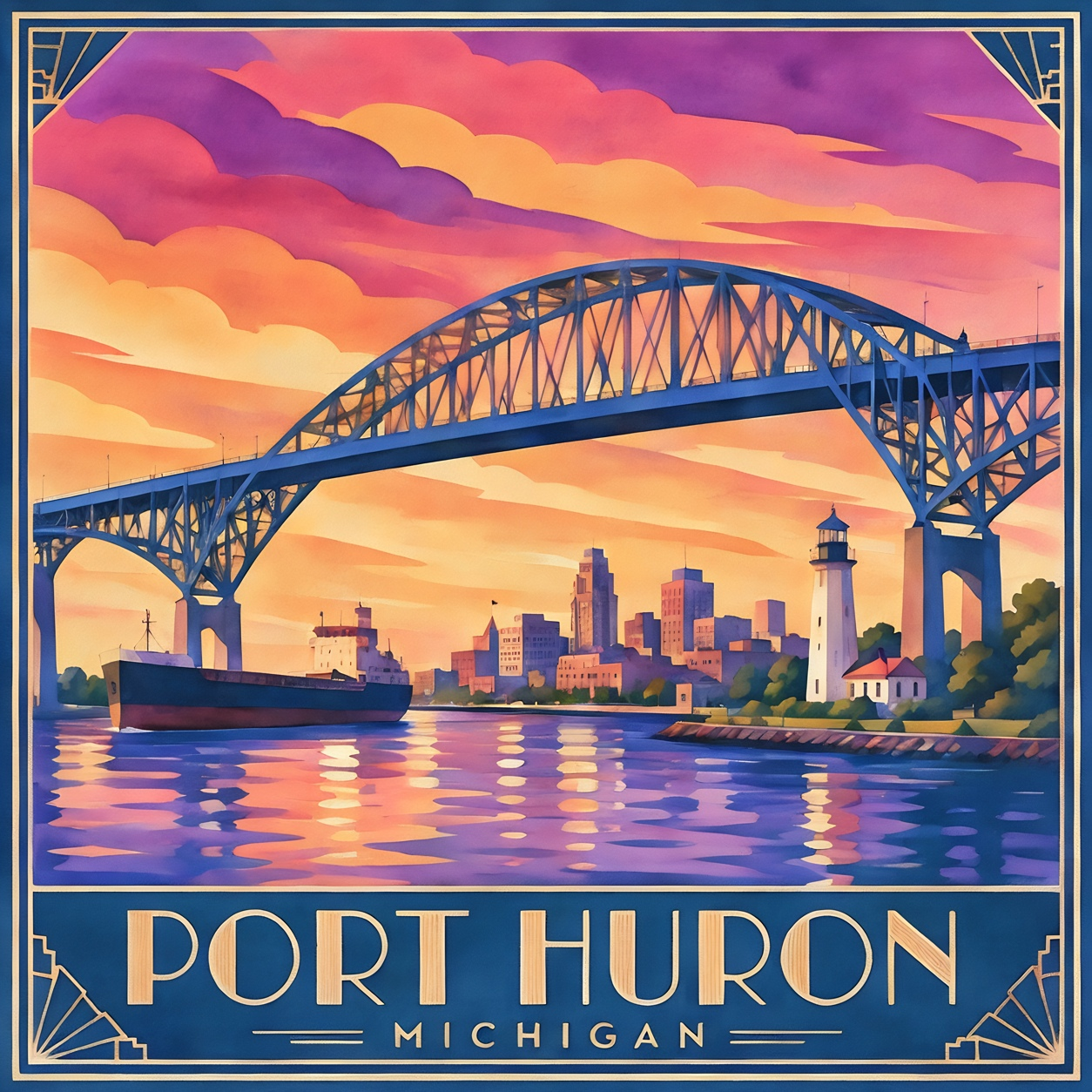 Port Huron Blue Water Skyline - 10x10 Mini Paint-by-Number Kit