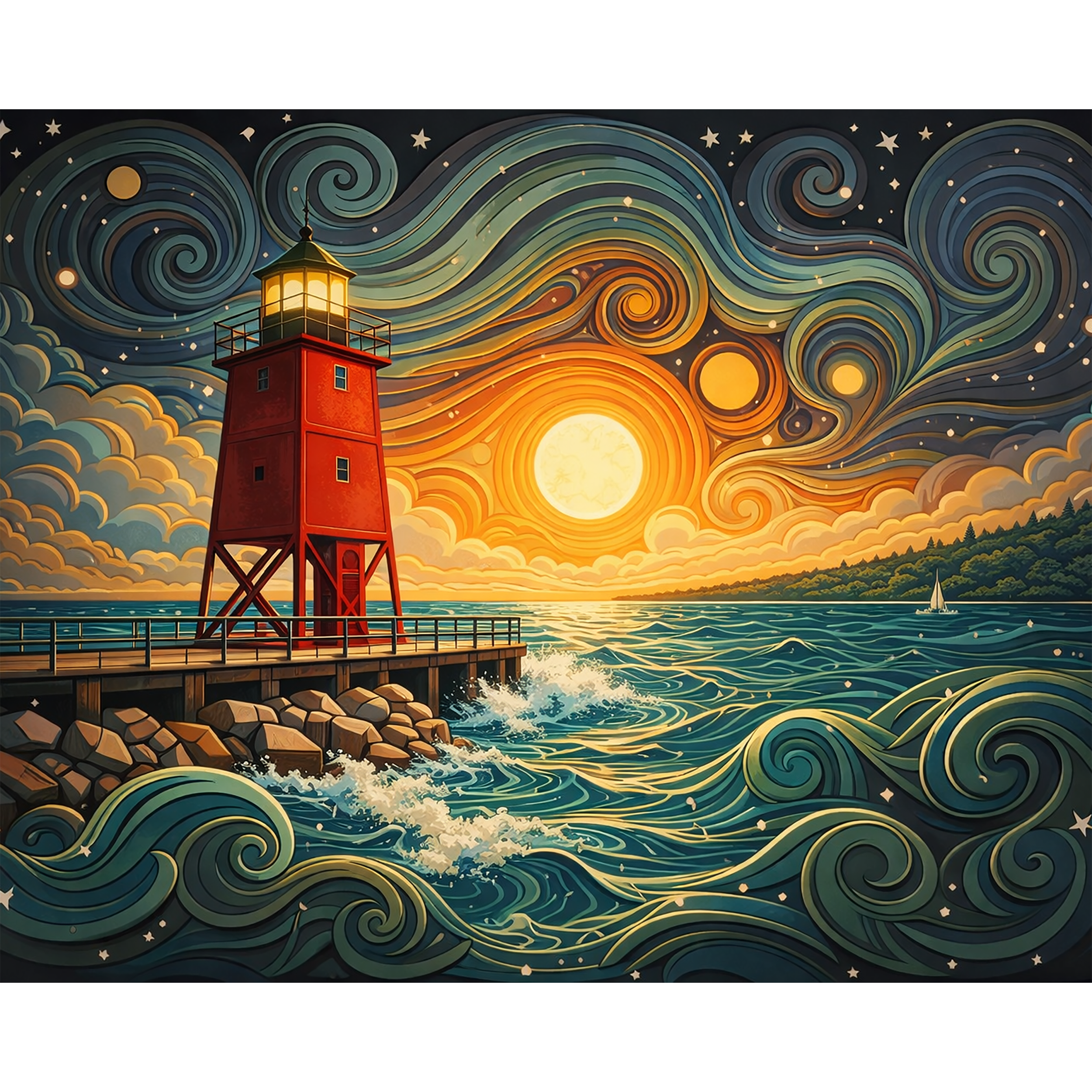 Luminous Waters – Charlevoix South Pier Lighthouse Paint-By-Number Kit