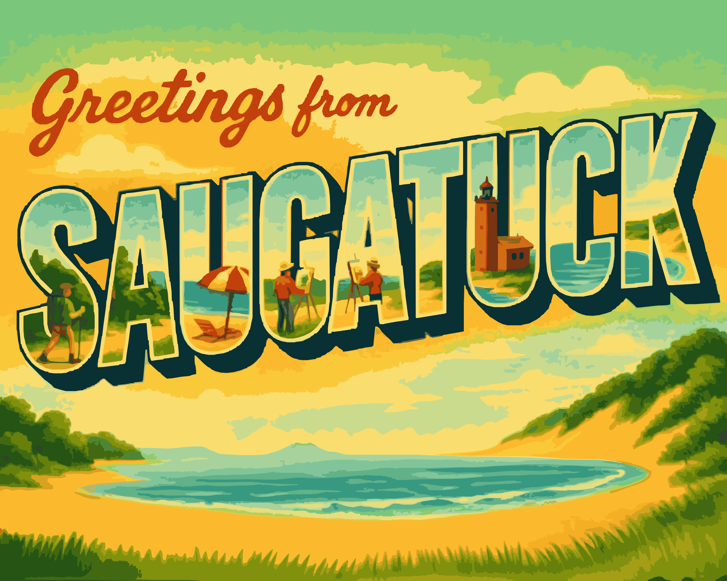 Greetings from Saugatuck - Vintage Postcard paint by numbers kit