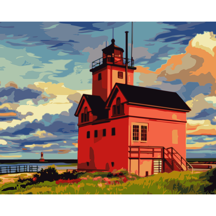 Duneside Glow - Holland Harbor Big Red Lighthouse Paint-By-Number Kit