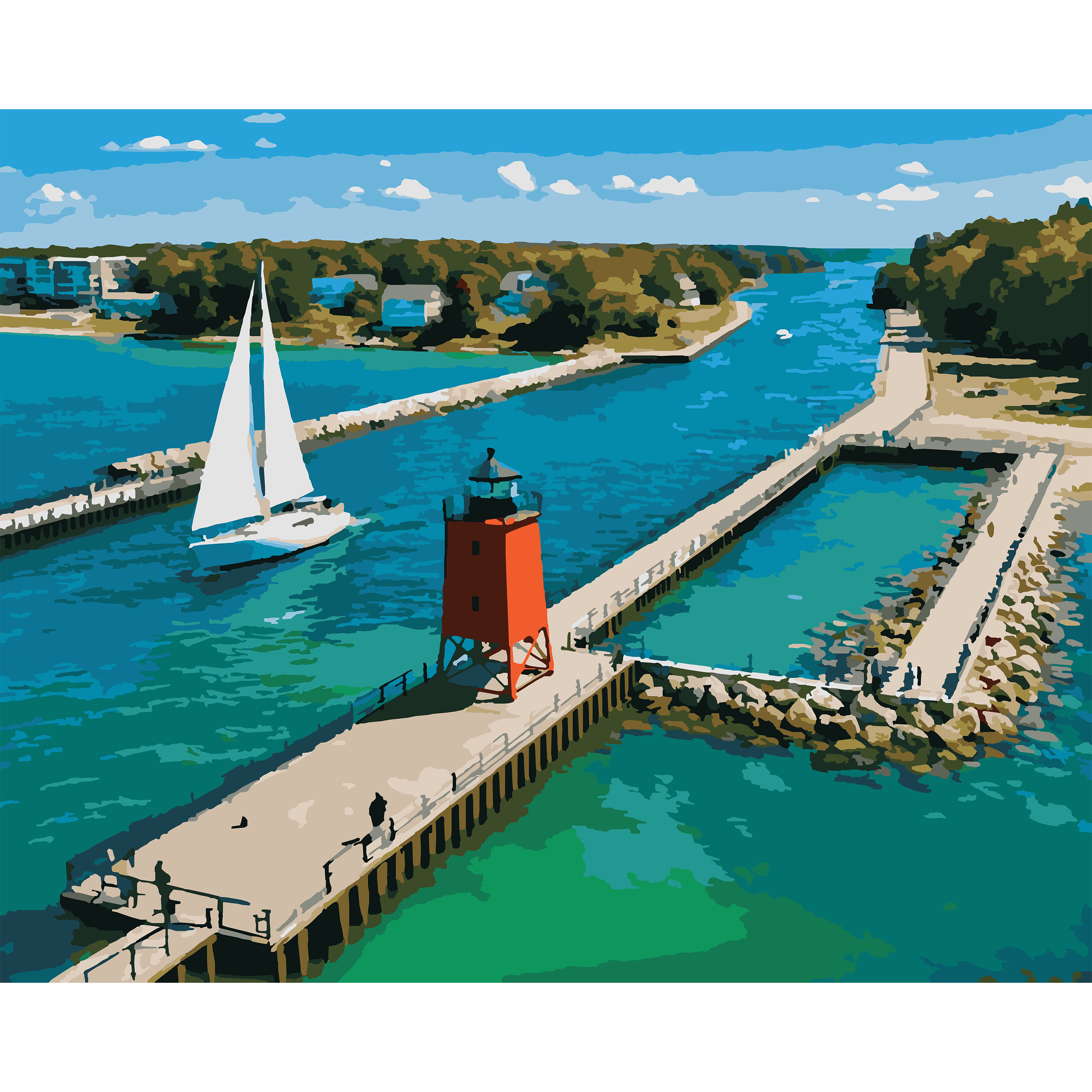 Beacon By Day - Charlevoix South Pier Lighthouse Paint-By-Number Kit