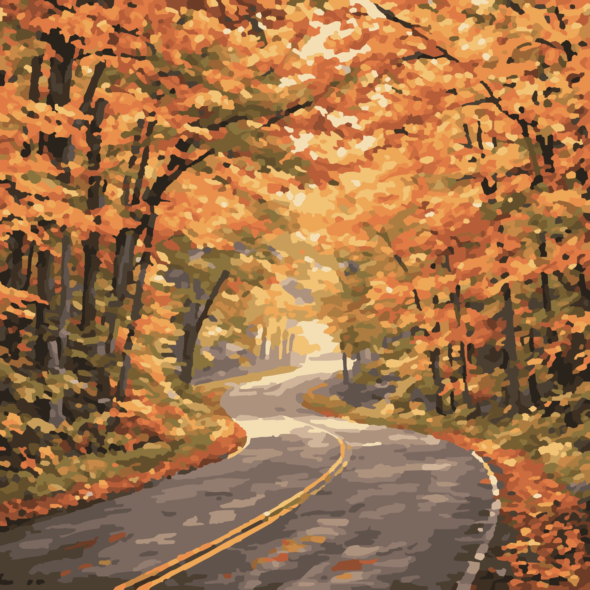 Tunnel of Trees Autumn Drive – 10x10 Mini Paint-by-Number Kit