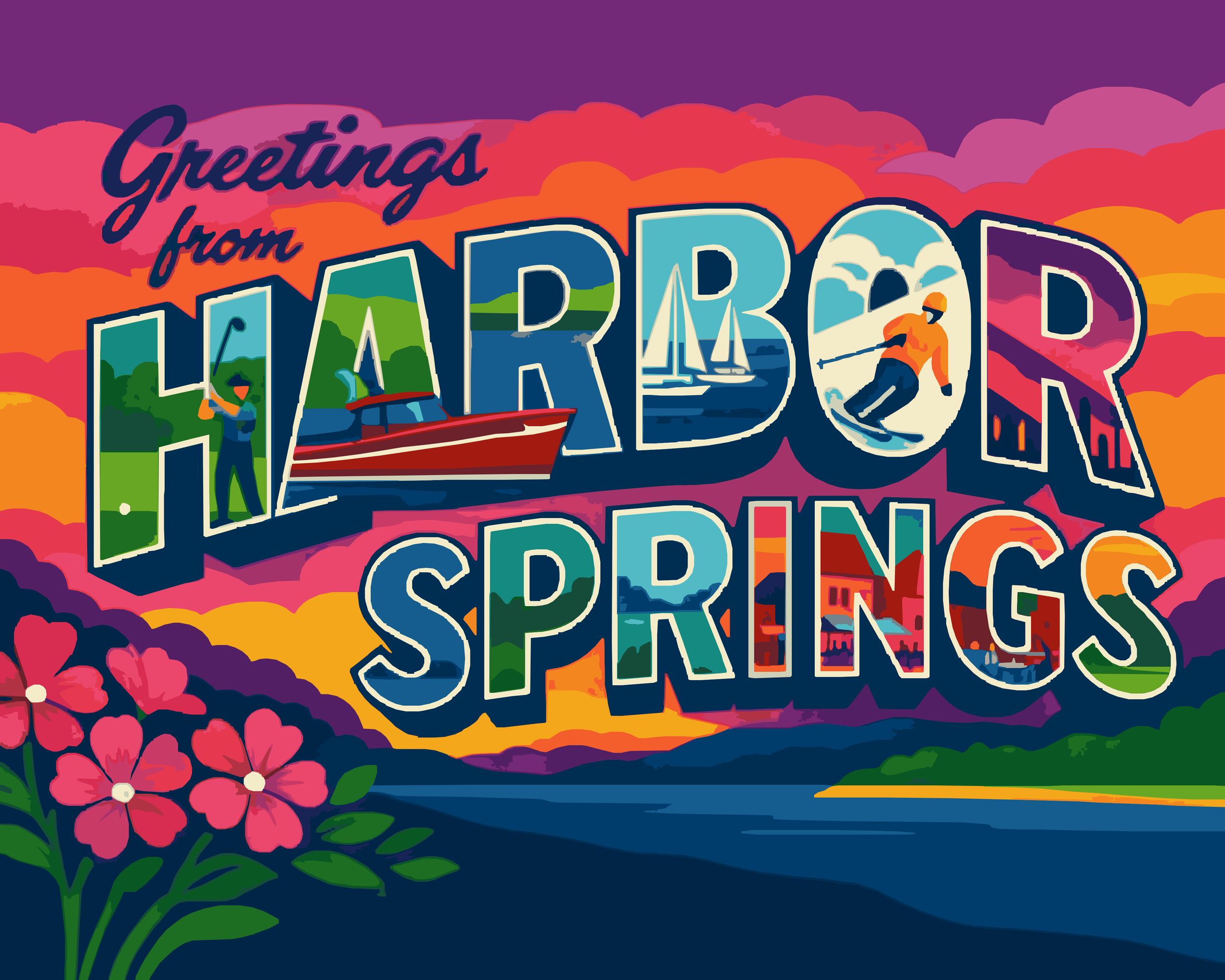 Greetings from Harbor Springs - Vintage Postcard paint by numbers kit