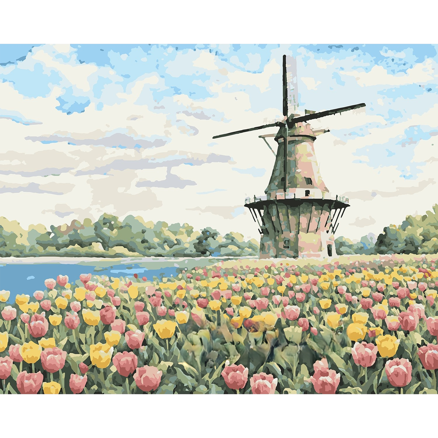 Holland Windmill & Tulip Fields Paint-by-Number Kit
