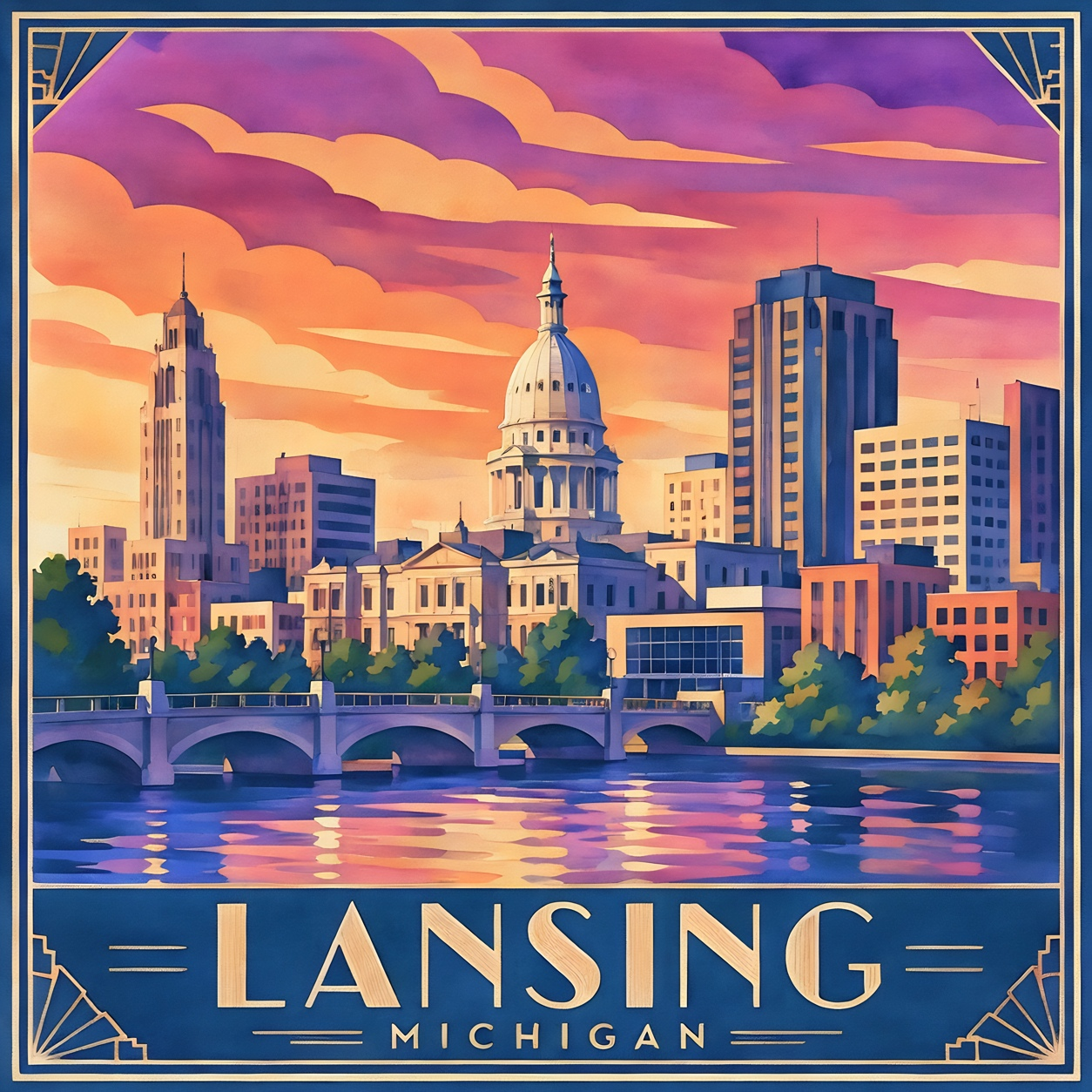 Lansing Capitol Skyline - 10x10 Mini Paint-by-Number Kit