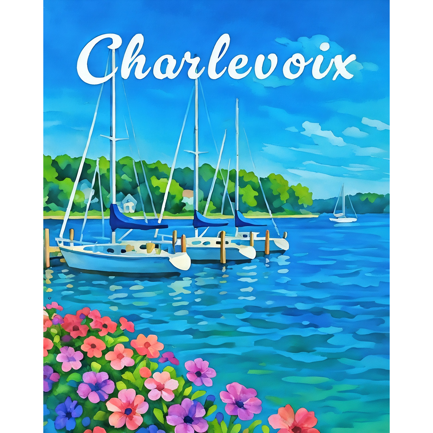 Whimsical Petunias at the Charlevoix Marina Paint-By-Number Kit