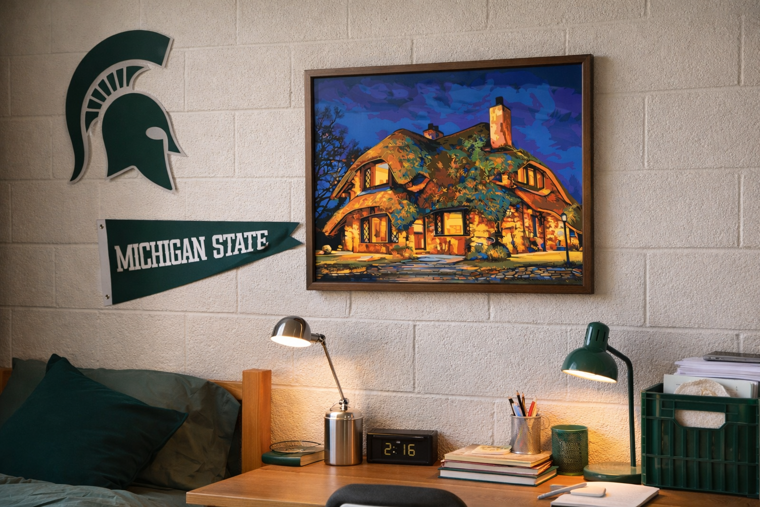 Midnight Mushroom highlights one of Charlevoix’s famous mushroom houses under an evening sky, capturing the whimsical architecture and storybook charm that make these homes a signature feature of the town as a paint-by-number scene.