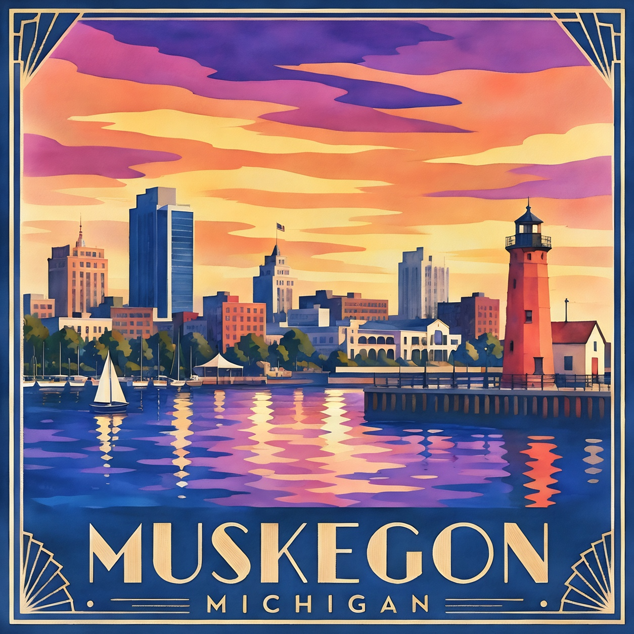 Muskegon Harbor Skyline - 10x10 Mini Paint-by-Number Kit