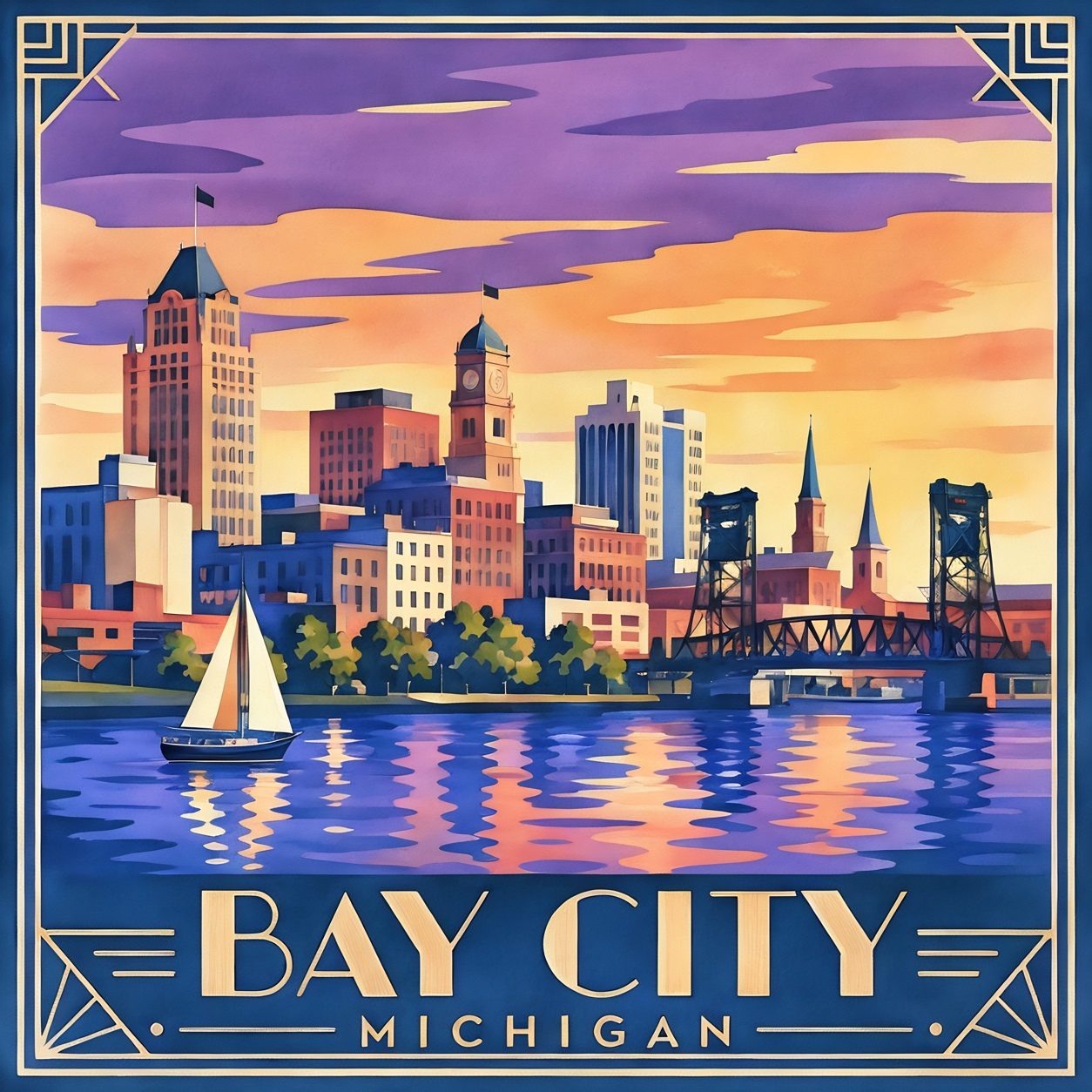 Bay City Riverfront Skyline - 10x10 Mini Paint-by-Number Kit