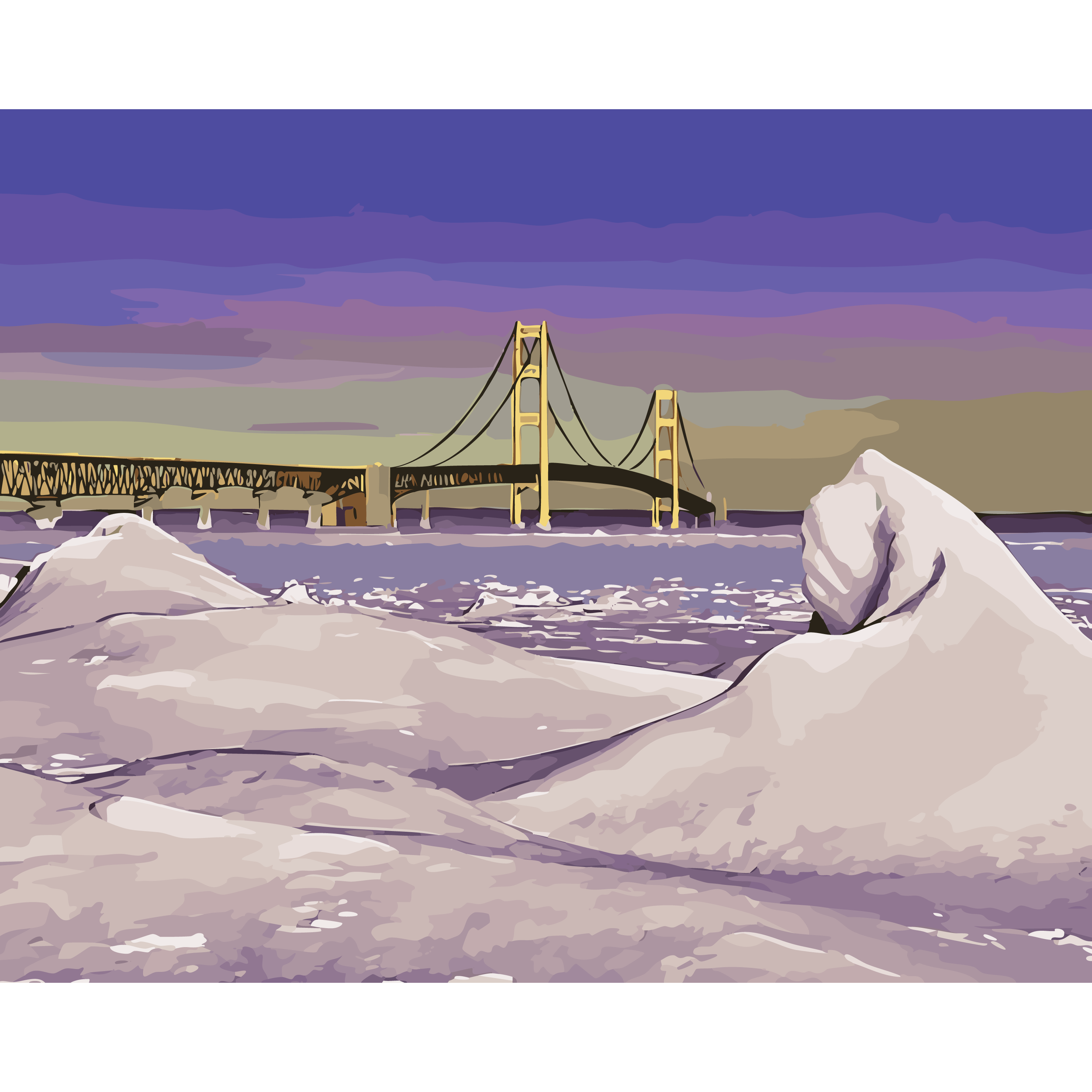 Frozen Horizon Framing the Mackinac Bridge (Paint-By-Number Kit)