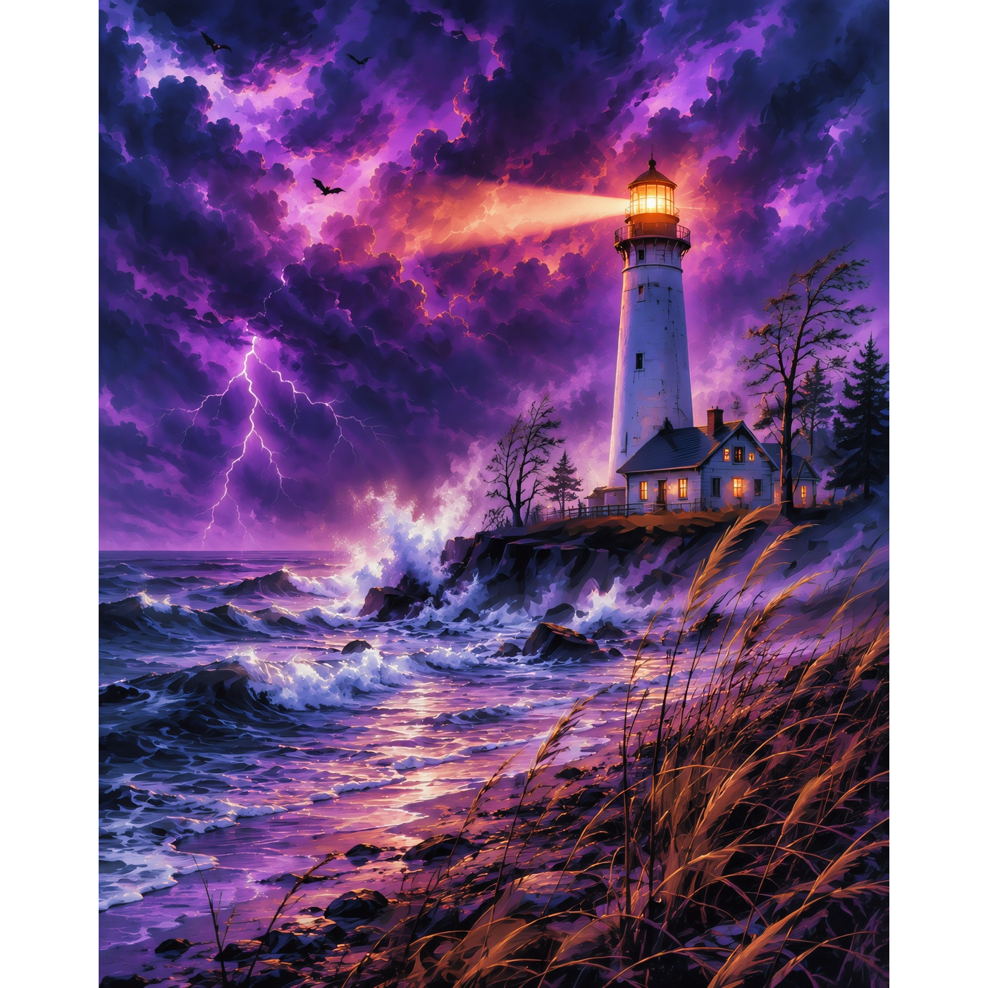 Stormy Skies Point Betsie Lighthouse Halloween Paint-by-Number Kit