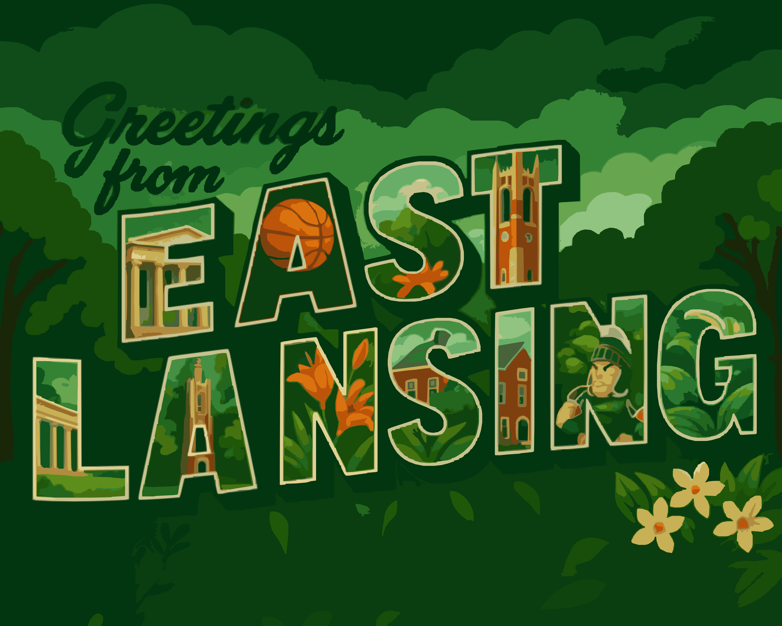 Greetings from East Lansing - Vintage Postcard paint by numbers kit