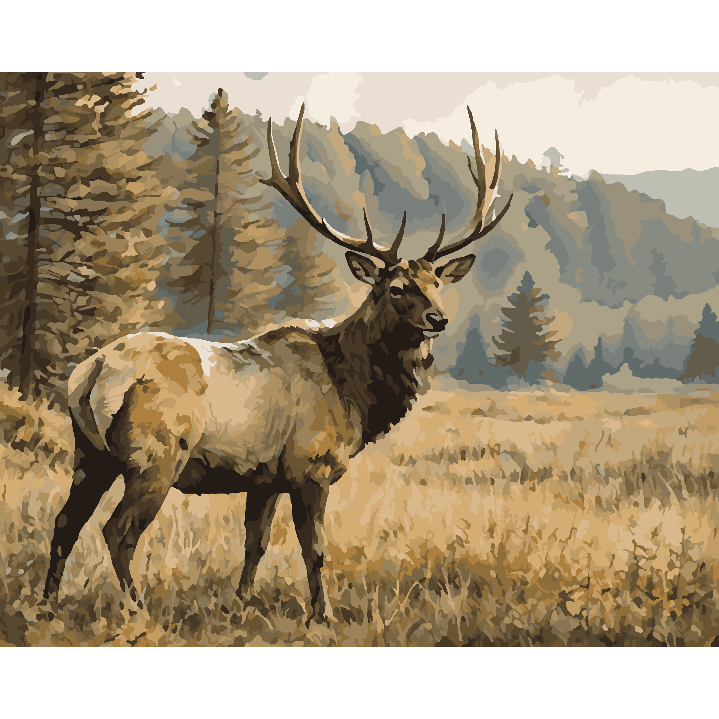 Michigan Elk in the Upper Peninsula Meadow Paint-By-Number Kit