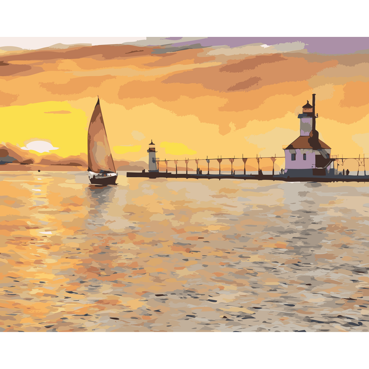 Sunset Sail at St. Joseph Lighthouse Paint-By-Number Kit