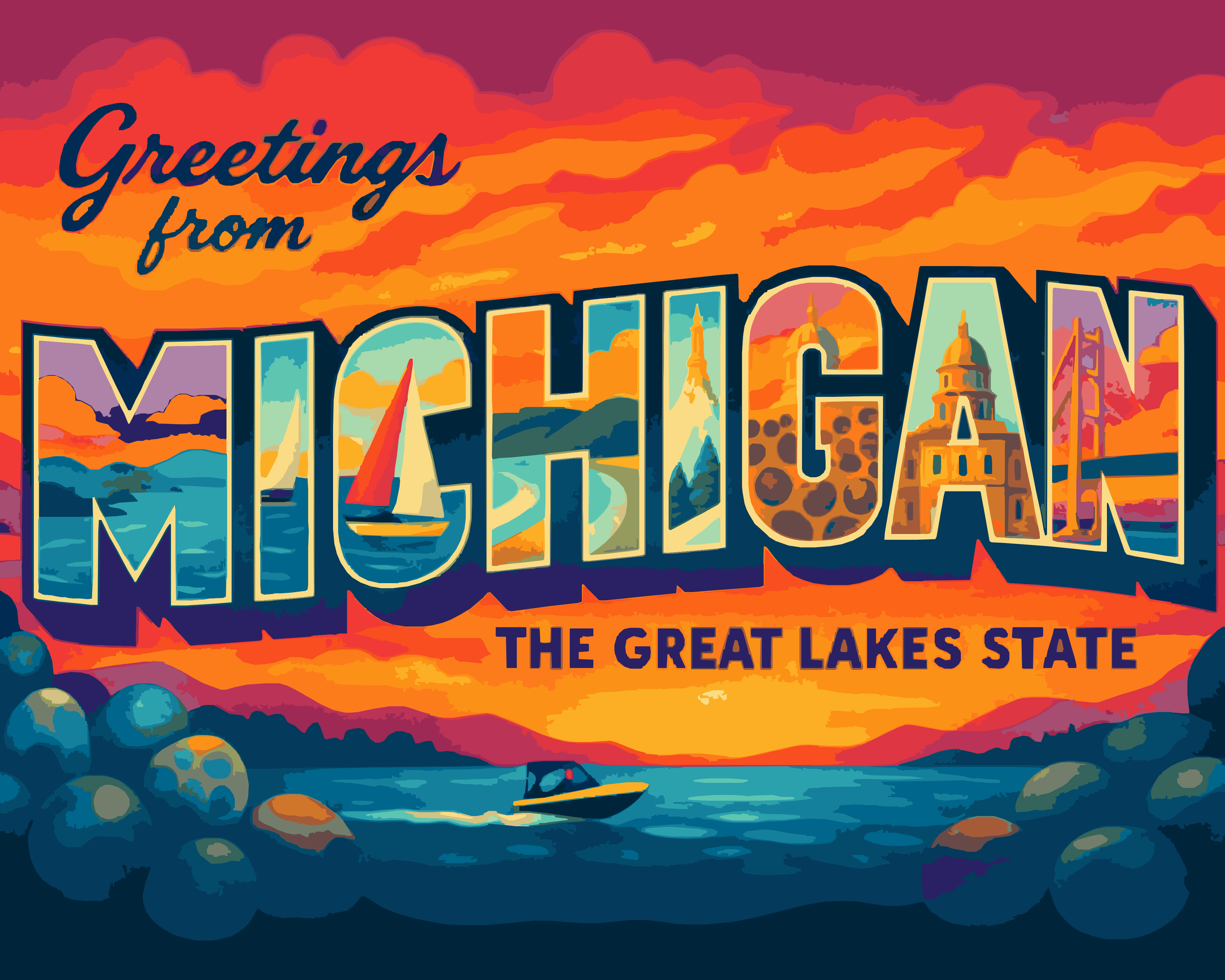 Greetings from Michigan - Vintage Postcard paint by numbers kit