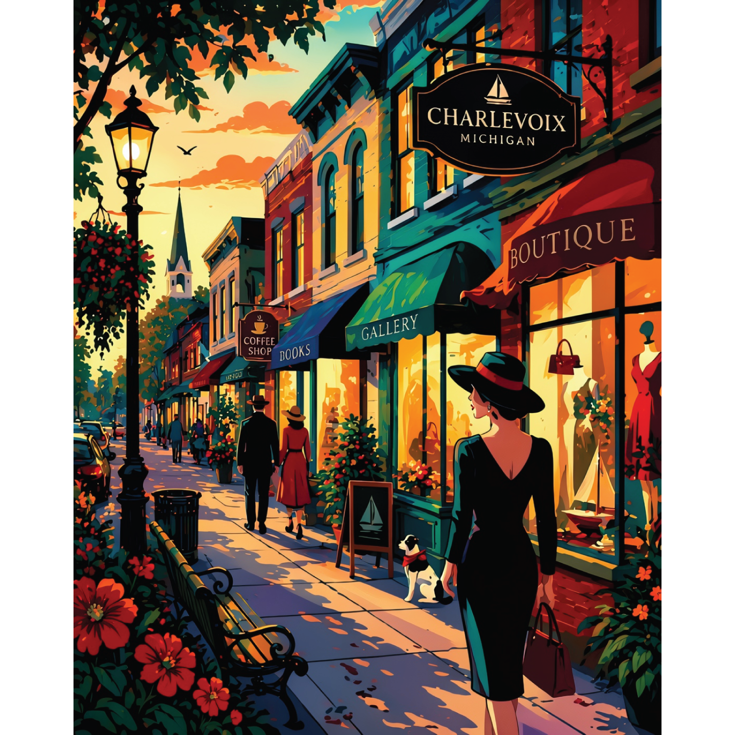 Shopping in Downtown Charlevoix Art Deco – Giclée Fine Art Print