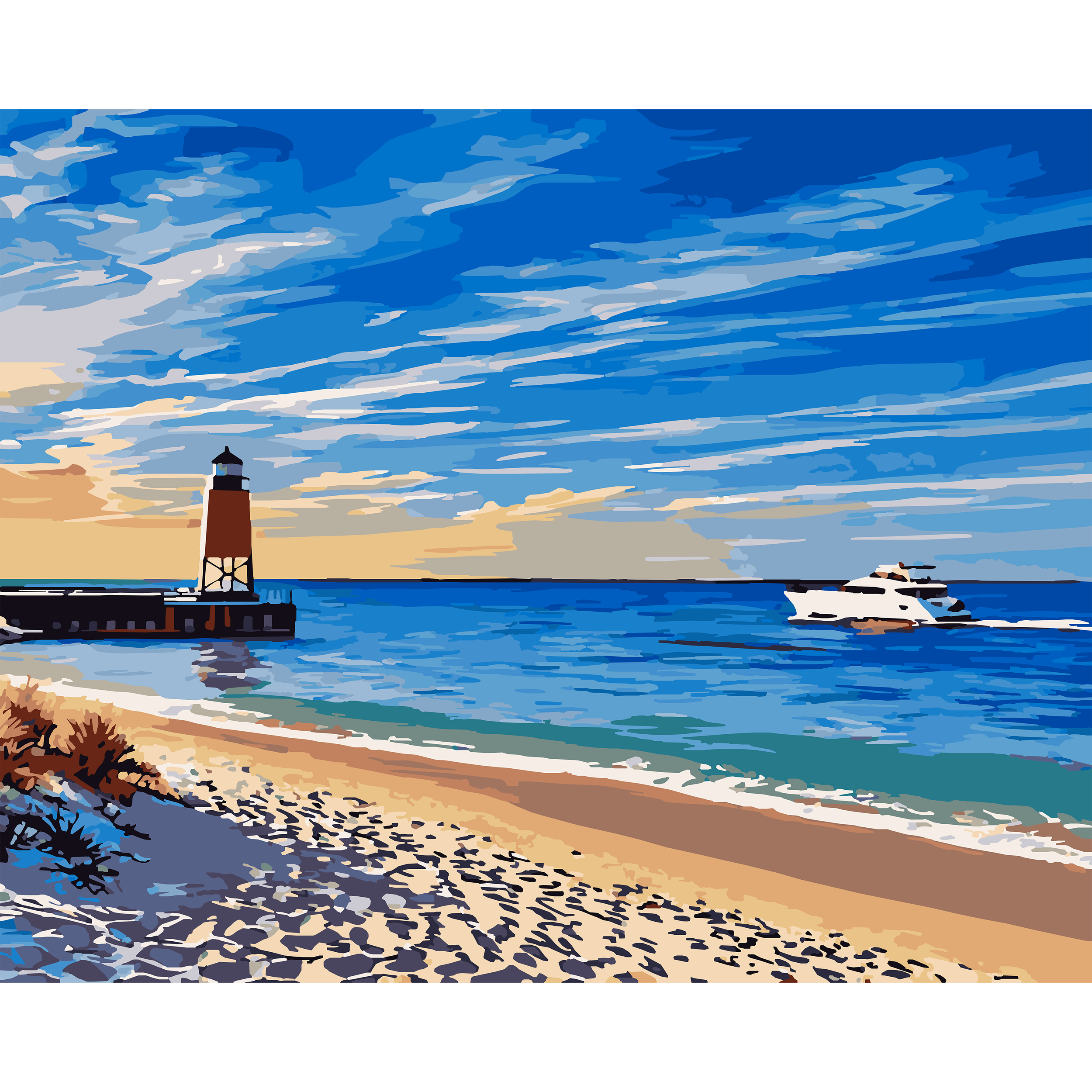 Sailing Into Blue at Charlevoix South Pier Lighthouse Paint-By-Number Kit