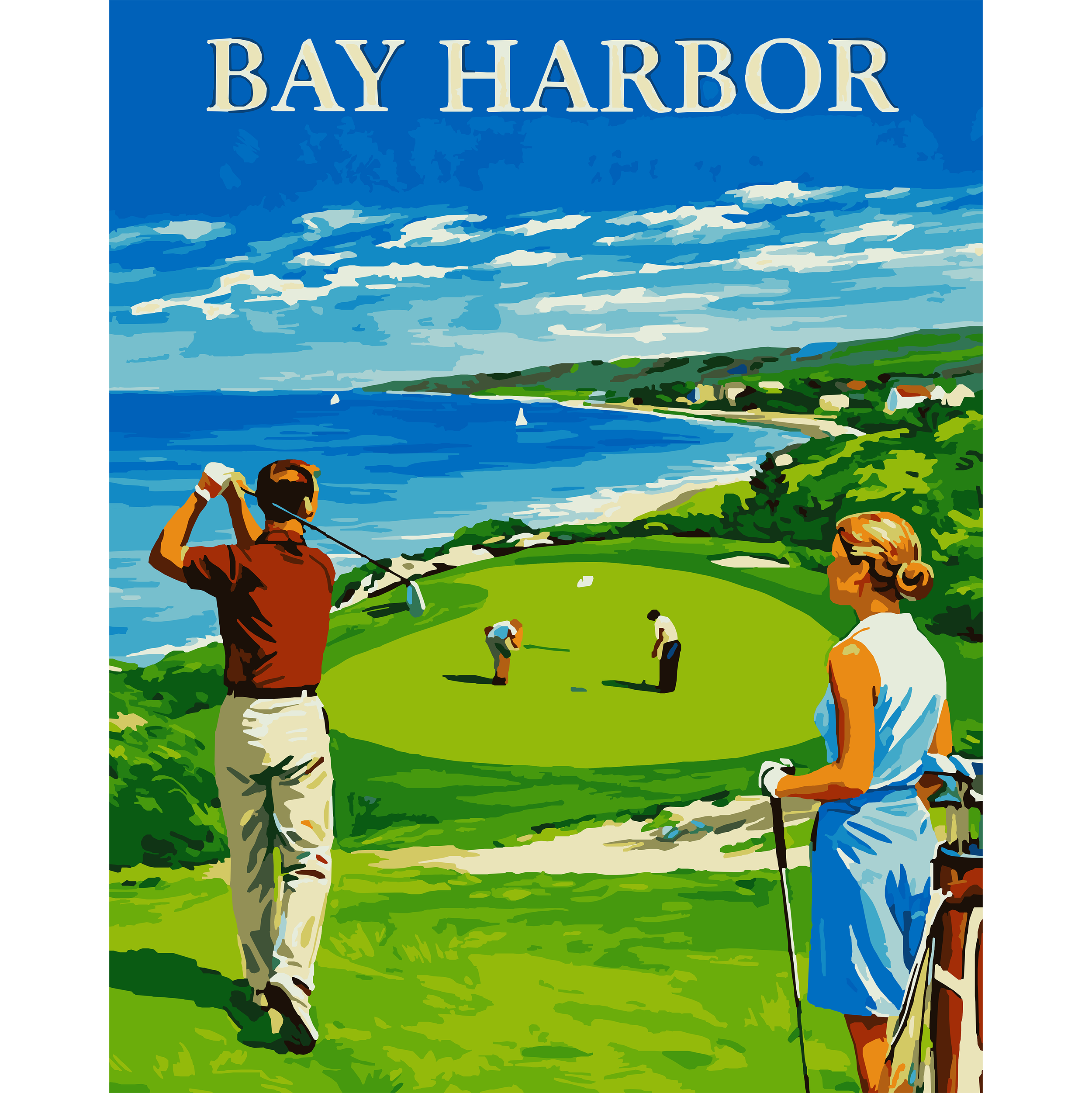 Bay Harbor Golfing Vintage Travel Poster Paint-By-Number Kit