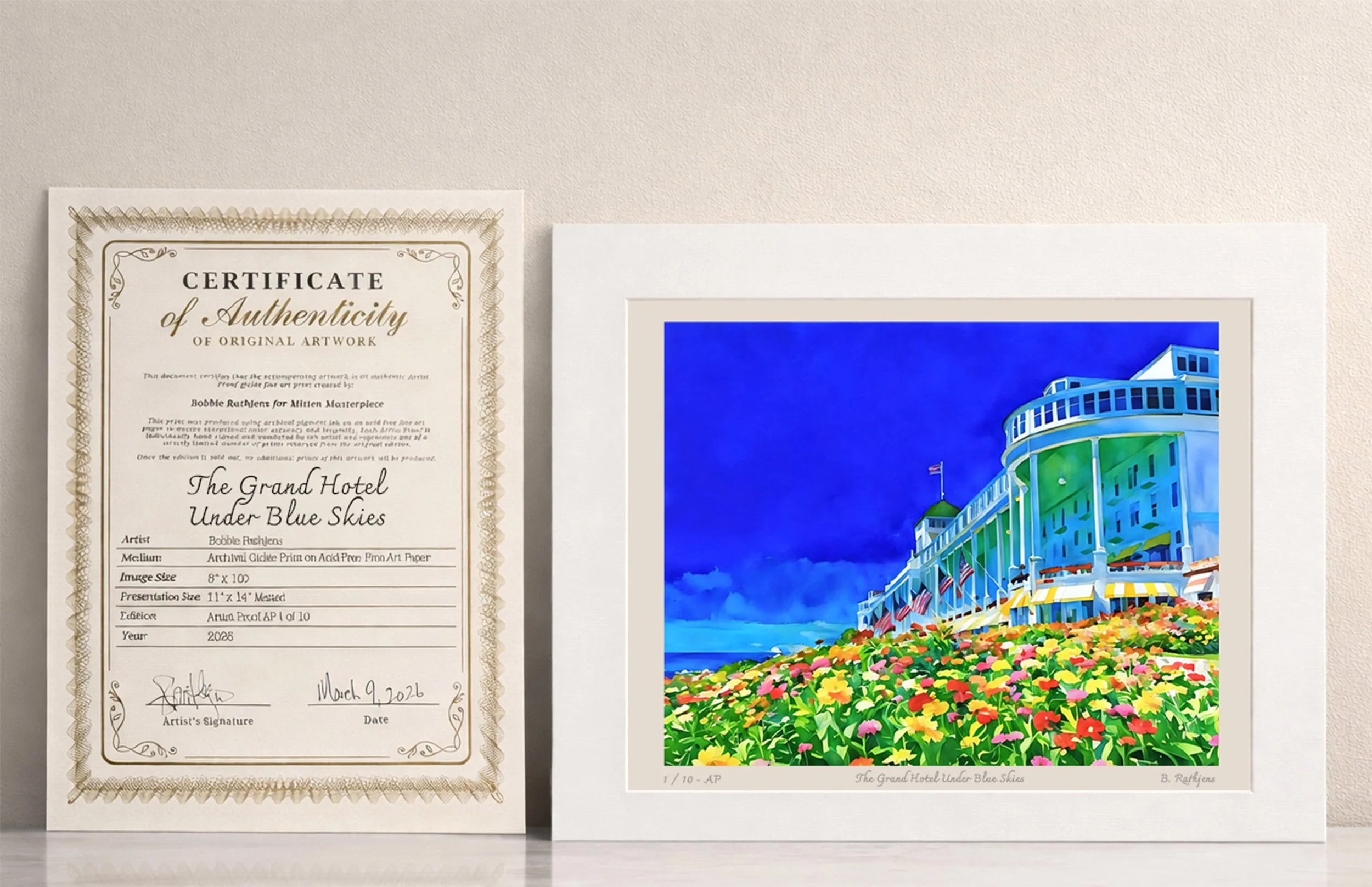 The Grand Hotel Under Blue Skies & Blooms – Limited Edition Giclée Fine Art Print