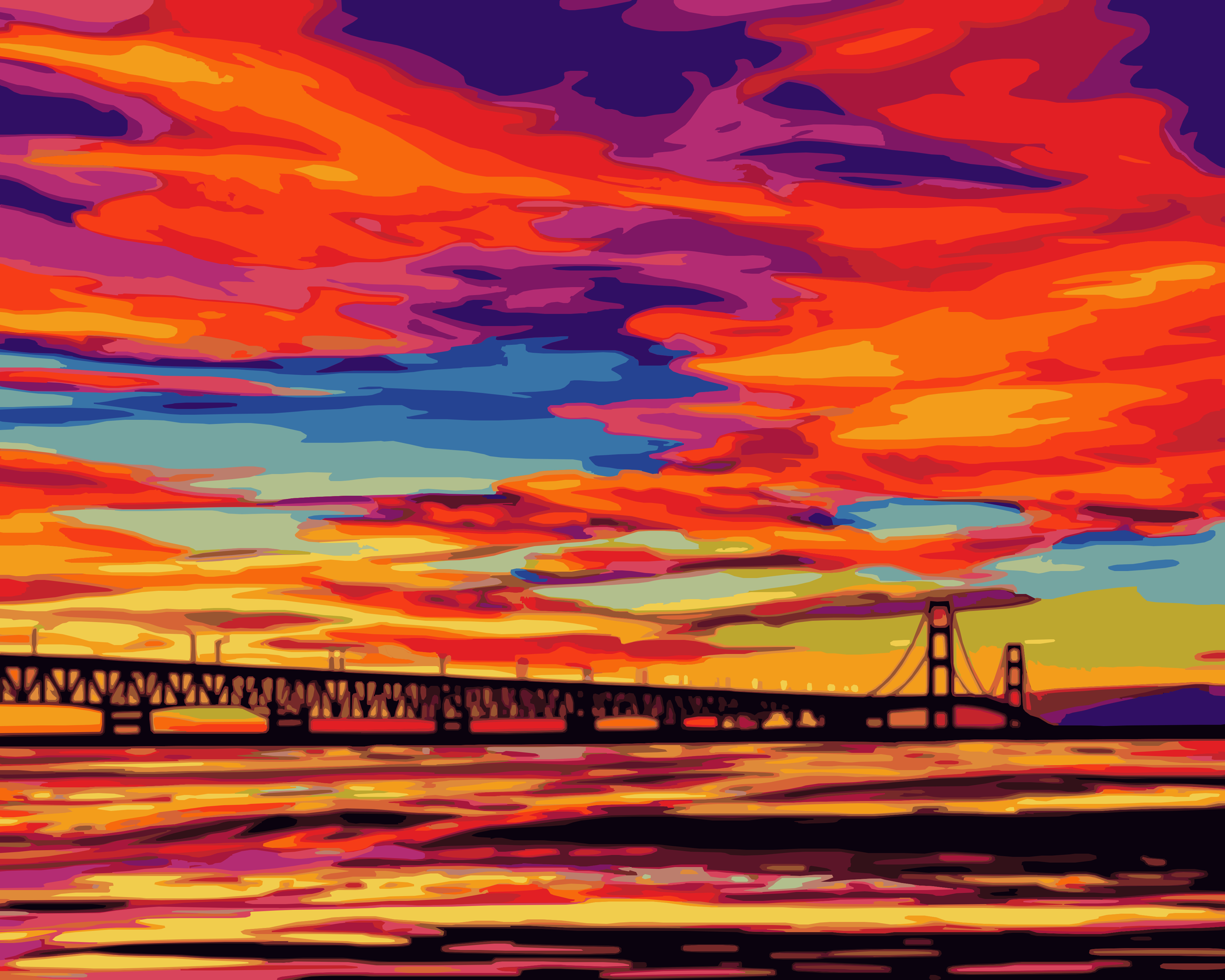 Sunset Over the Mighty Mac - Mackinaw Bridge paint by numbers kit